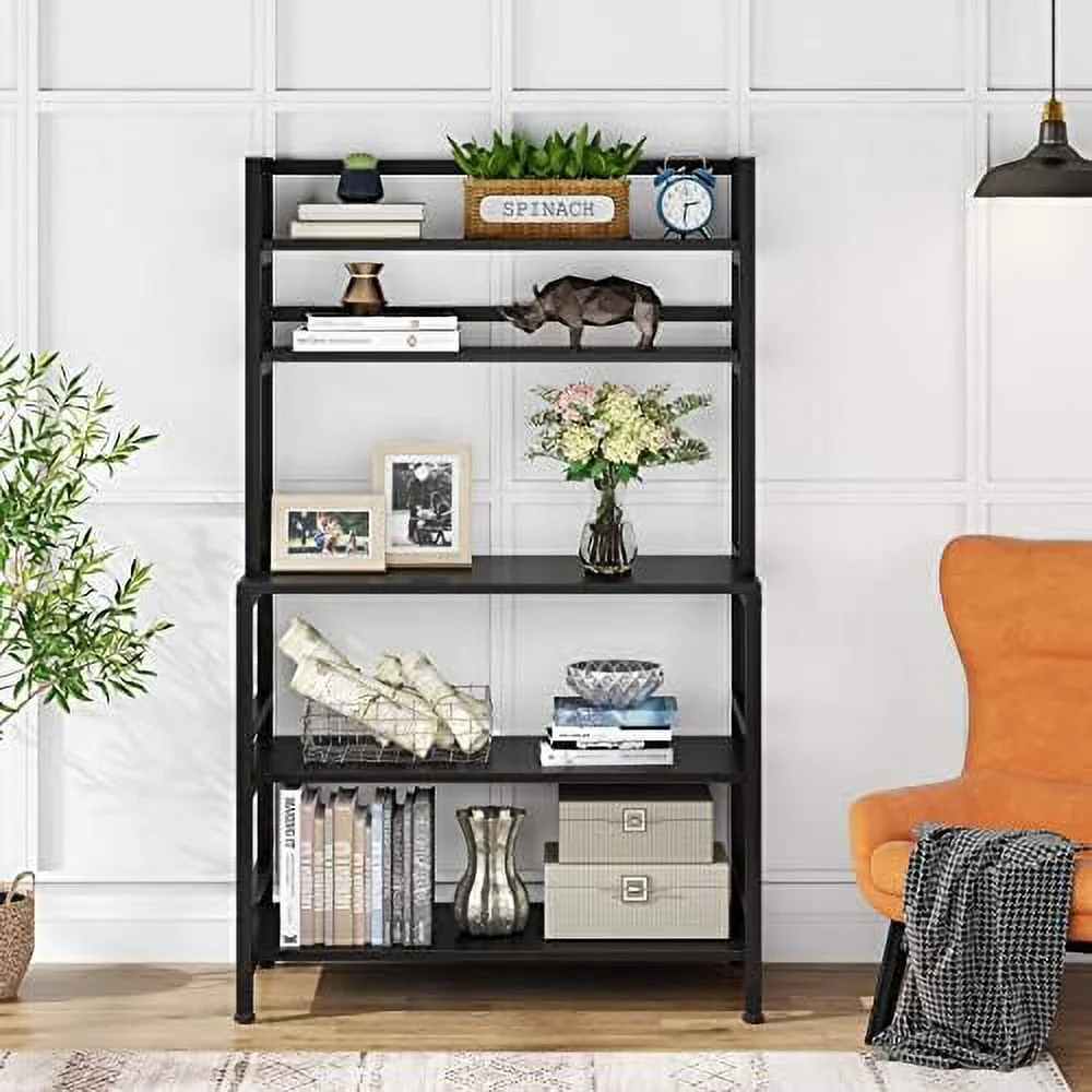 LLBIULife Kitchen Bakers Rack with  and Hutch  5-Tier Kitchen Microwave Cart Stand Rack  Free Standing Industrial Kitchen Utility   (White)