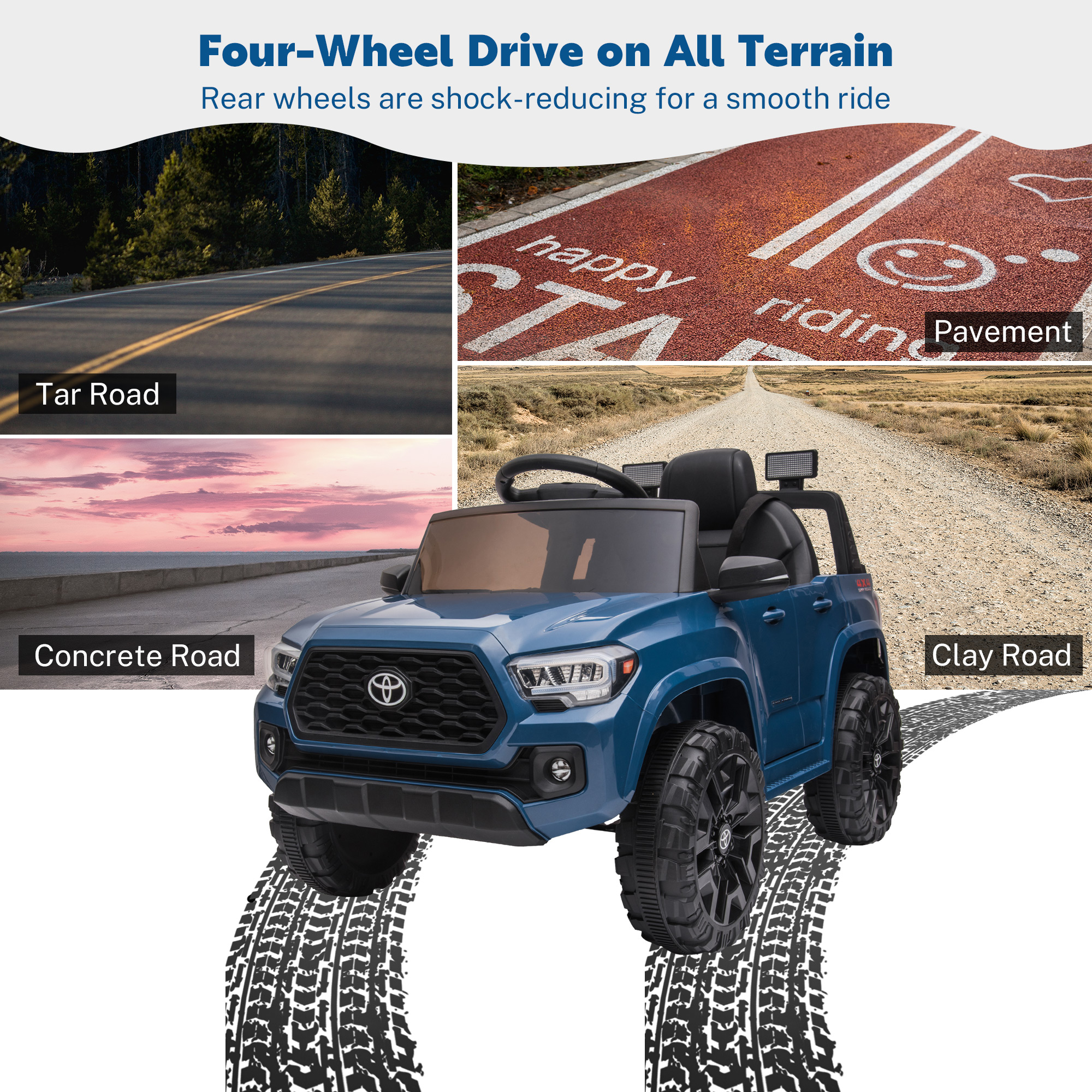 Ride On Kids Truck Car, Segmart Licensed Toyota Tacoma 12 Volt Electric 4 Tries Vehicle with Remote Control, 2 Speeds, 2 LED Headlights, Brakes and Gas Pedal, AUX, Blue, SS2630