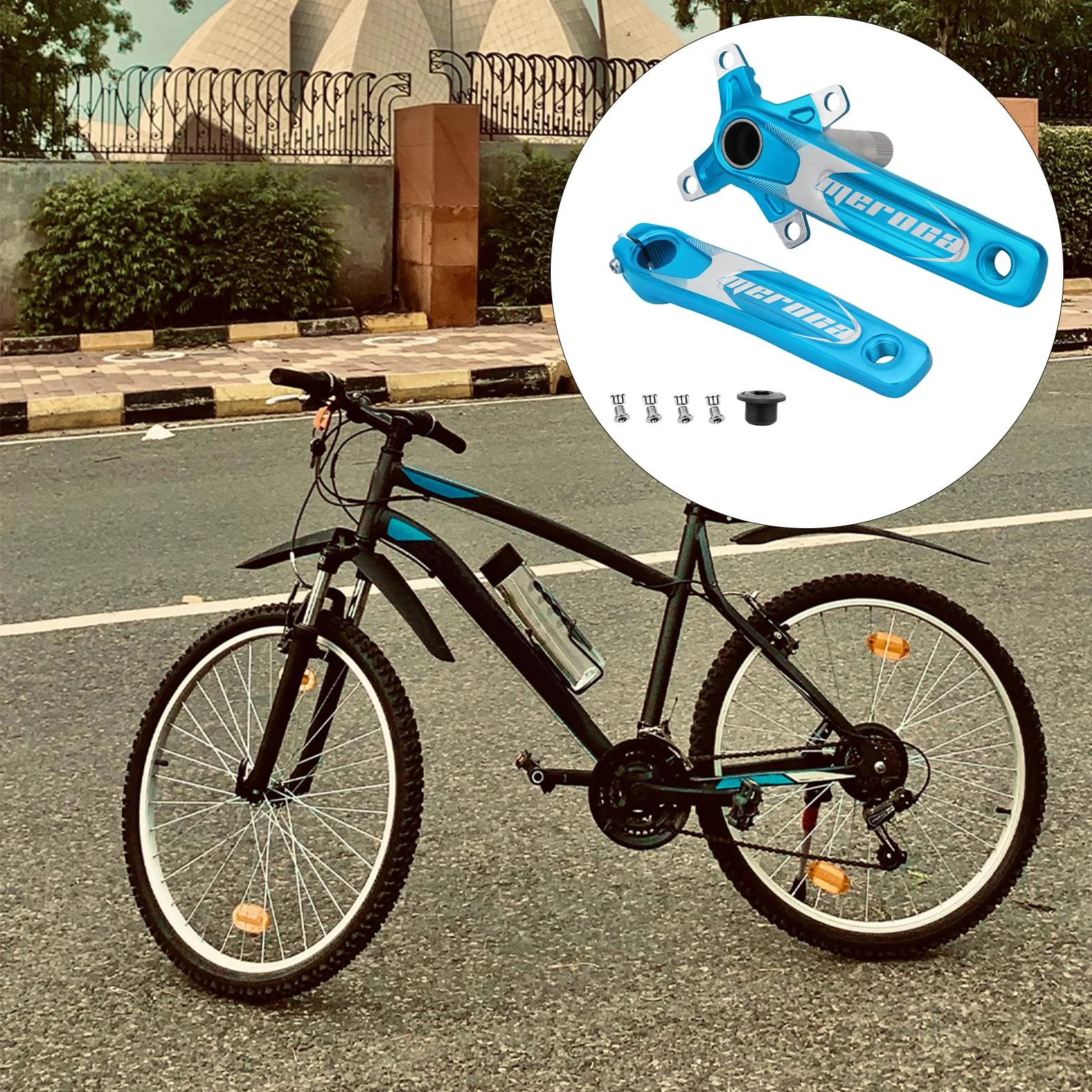 Mountain Bike Crank Arm Set 170mm 104 BCD with Bottom Bracket and Chainring Bolts for BMX Road Bicyle - Blue