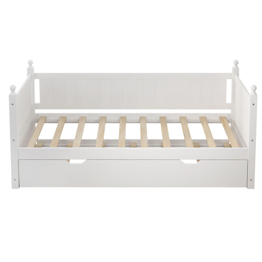 Twin Size Solid Wood Daybed with Trundle - White