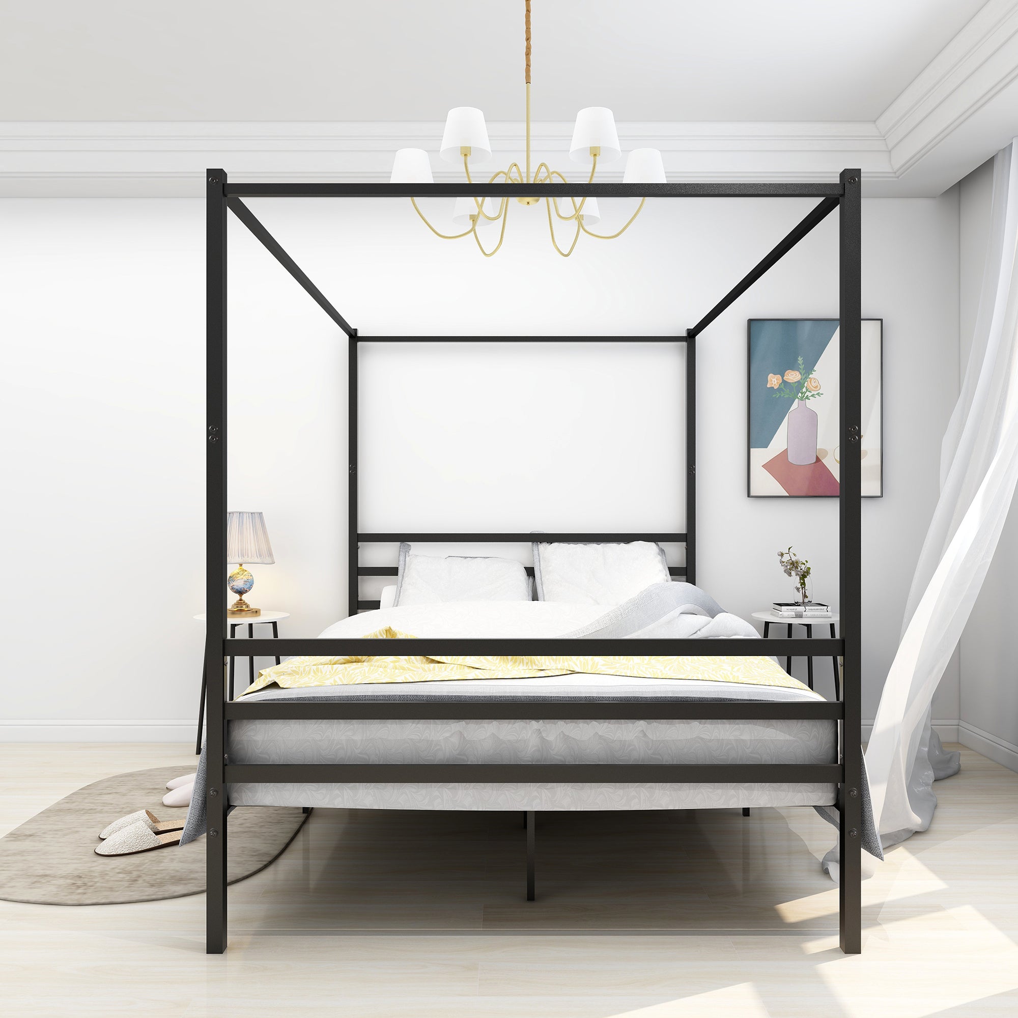 ElegantRest Metal Canopy Bed - Queen Black