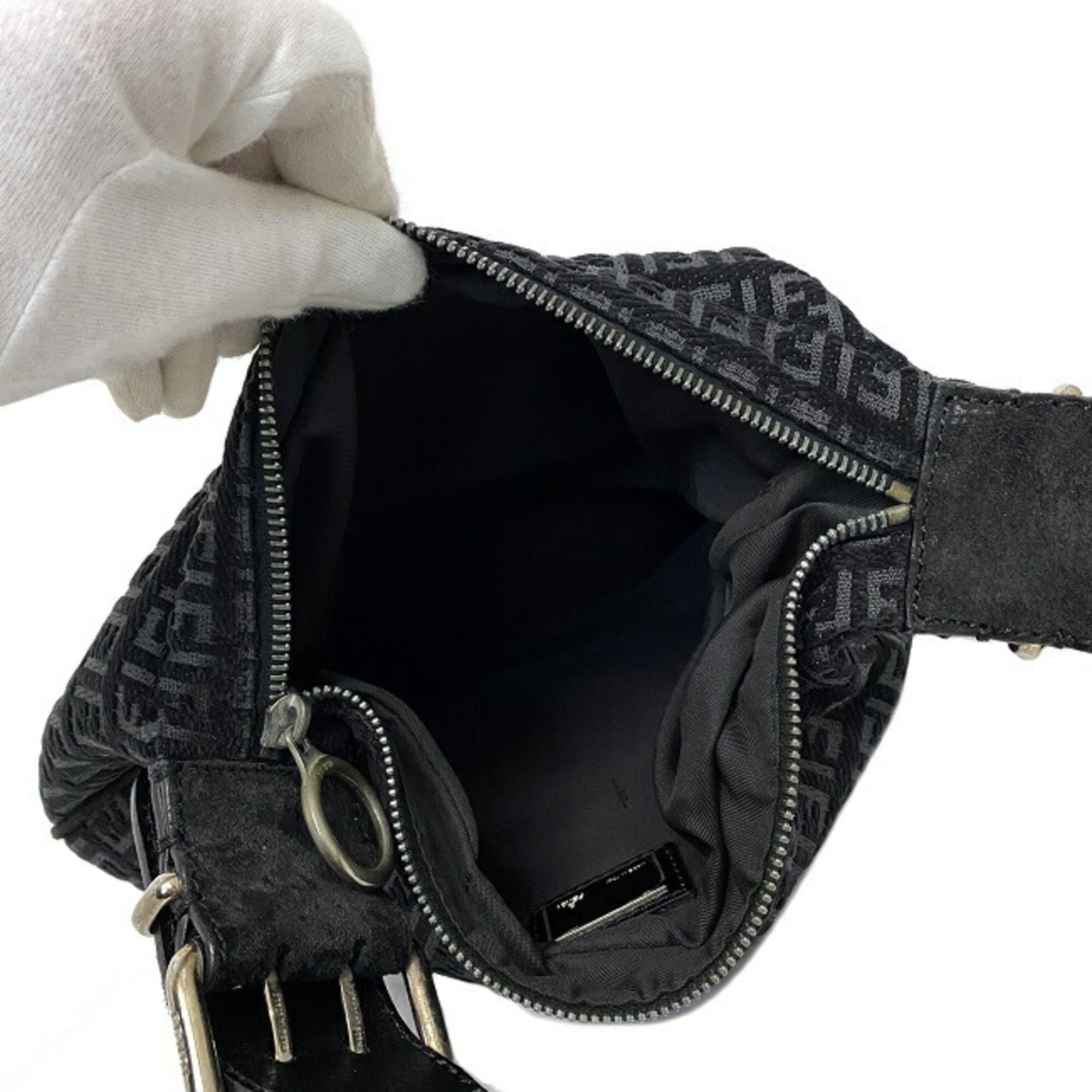 Pre-Owned Fendi One Shoulder Bag Black Silver Zucca Suede Leather FENDI Handbag Women's (Good)