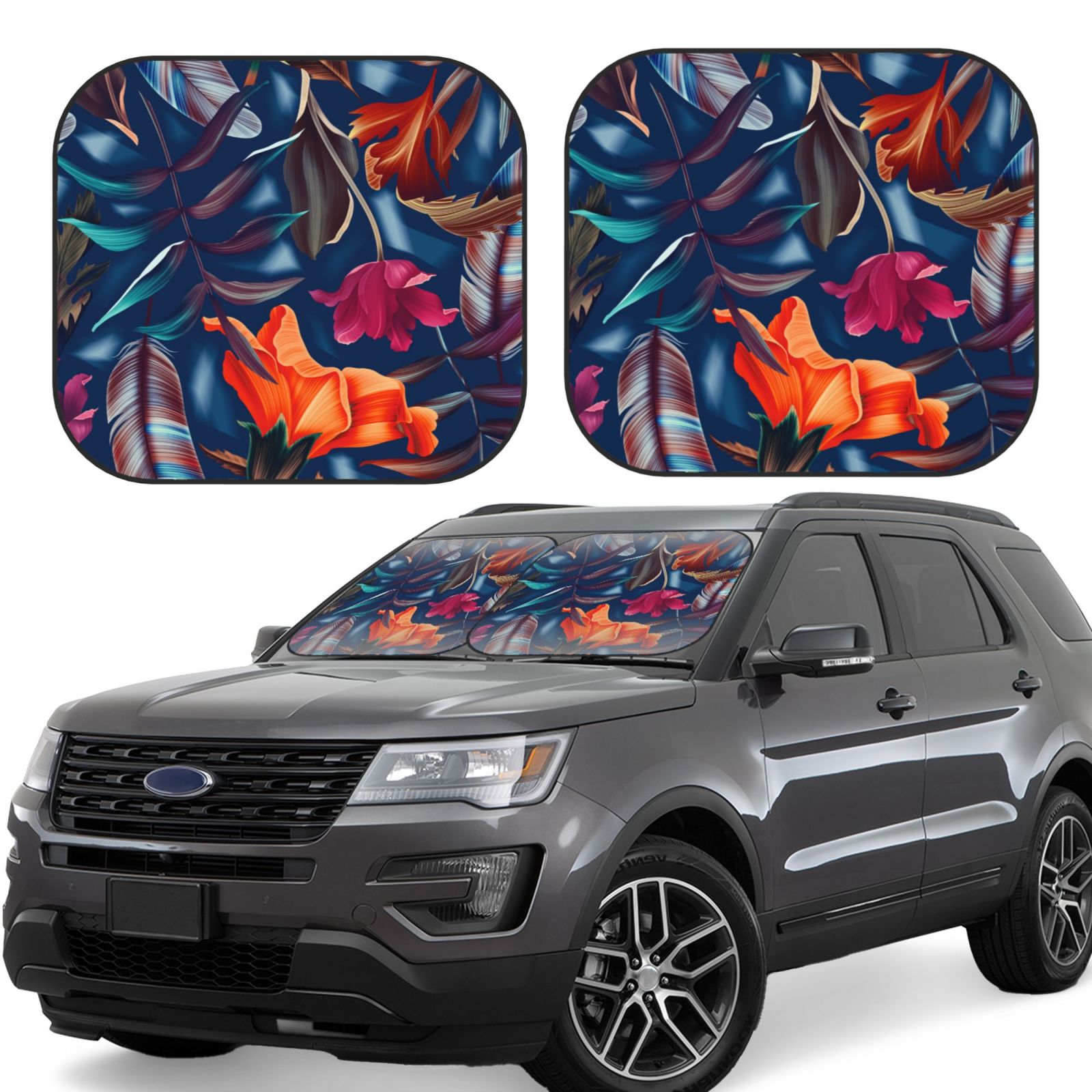 Lukts Tropical Flower Print 2 Piece Car Sun Shade Windshield,Foldable Car Shade Front Windshield With Keeps Your Vehicle Cool, For Most Sedans Suv And Trucks - Small