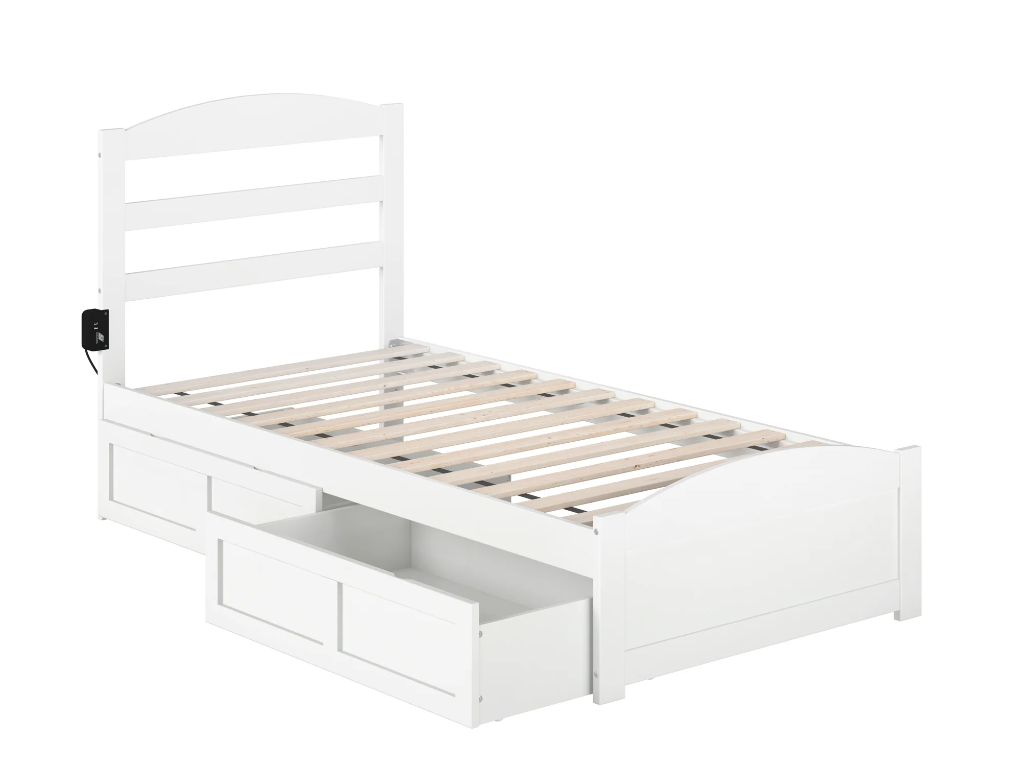 AFI Warren Twin Wood Platform Bed with Headboard Footboard & 2 Storage Drawers, White