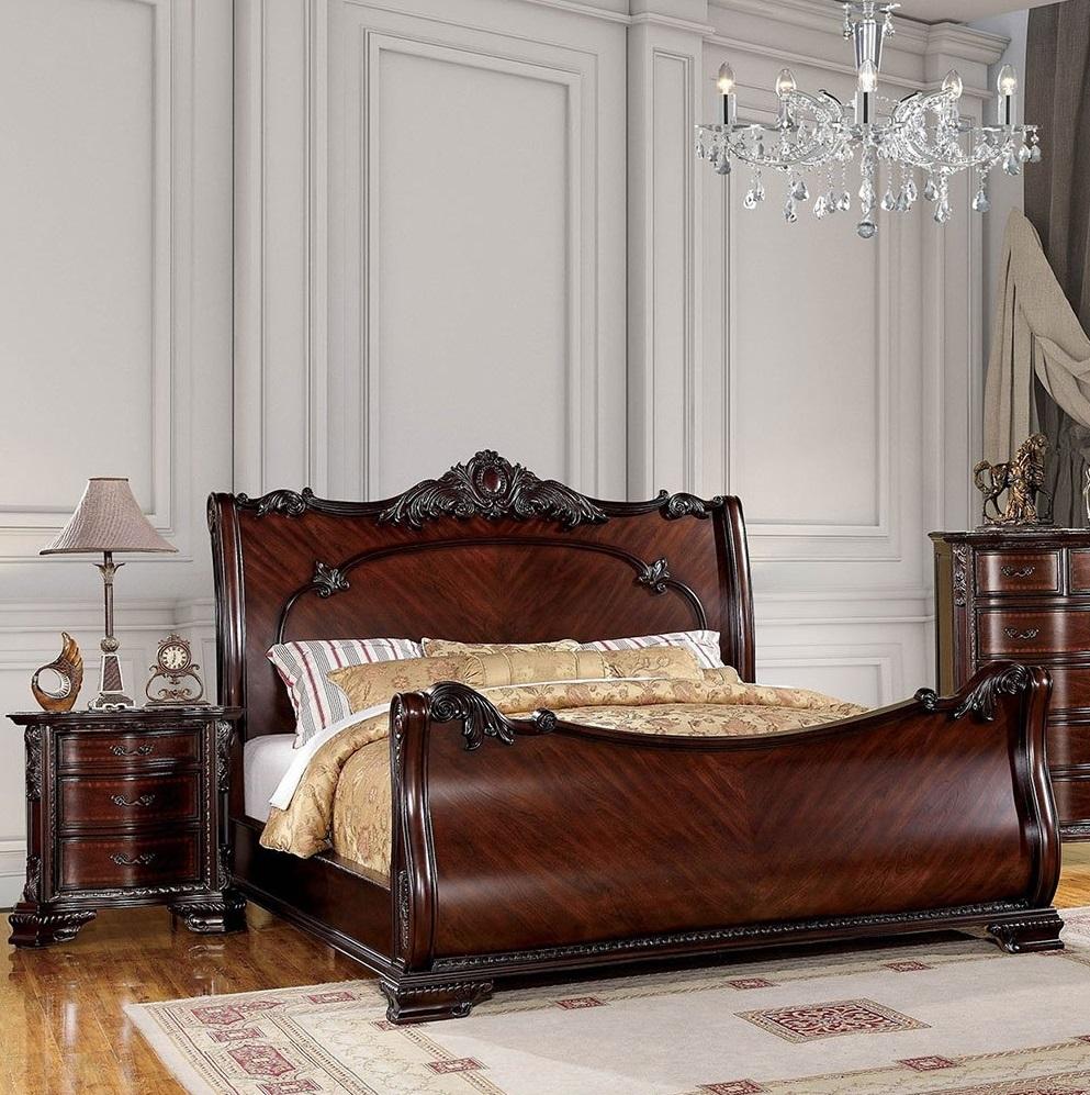 Brown Cherry Solid Wood Queen Bedroom Set 3pcs FOA CM7277-Q Bellefonte