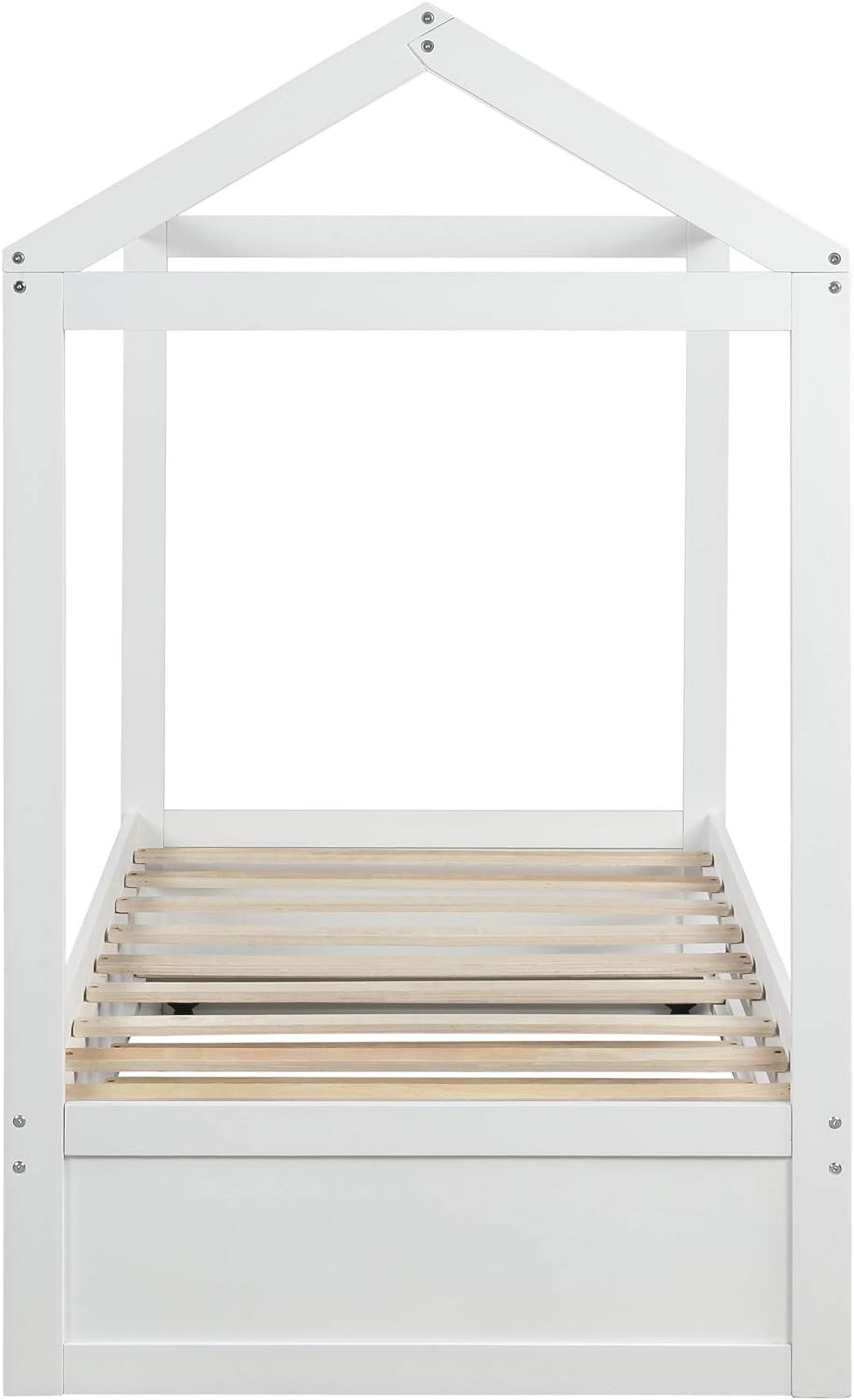 House Bed , Bed Frame With Trundle And Roof, Toddler Daybed , Children's Bed, No Box Spring Needed ,White