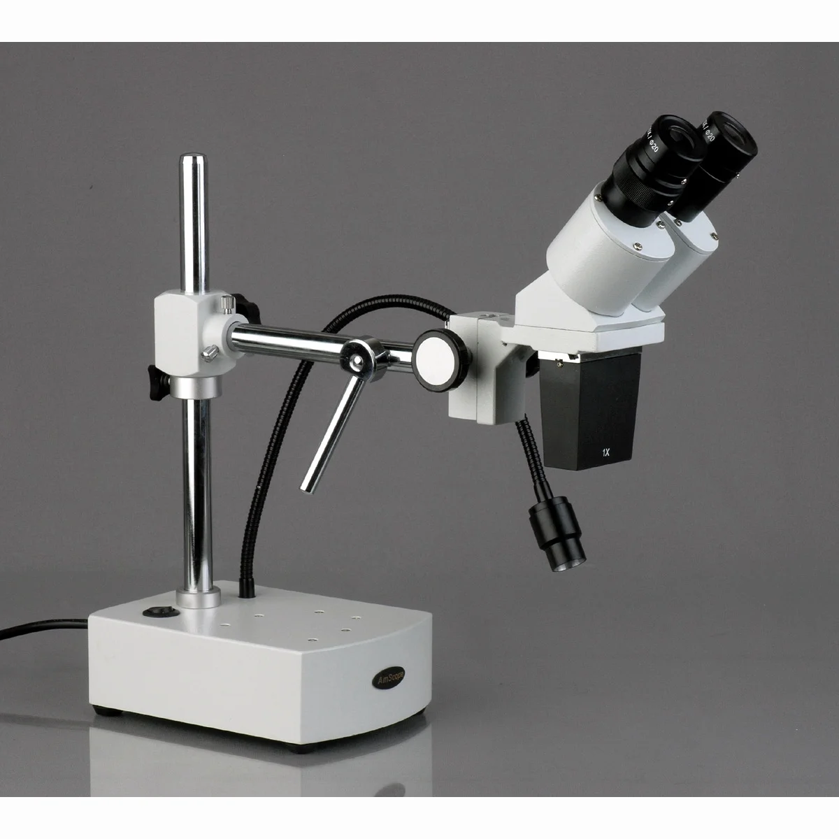 AmScope 10X-15X Binocular LED Stereo Microscope Boom Arm with Gooseneck Light