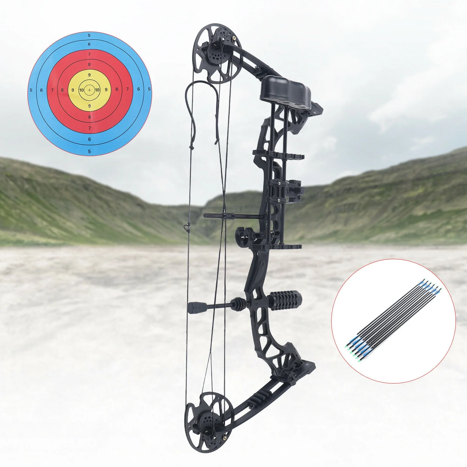 Fichiouy Compound Bow Arrows Kit Archery Target Shooting Practice Tool with Bullseye Paper & 12 Arrows