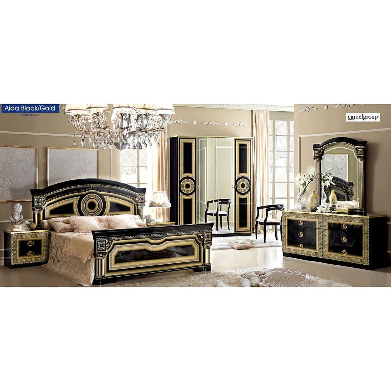Aida Italian Bedroom Set in Black & Gold, Queen Size