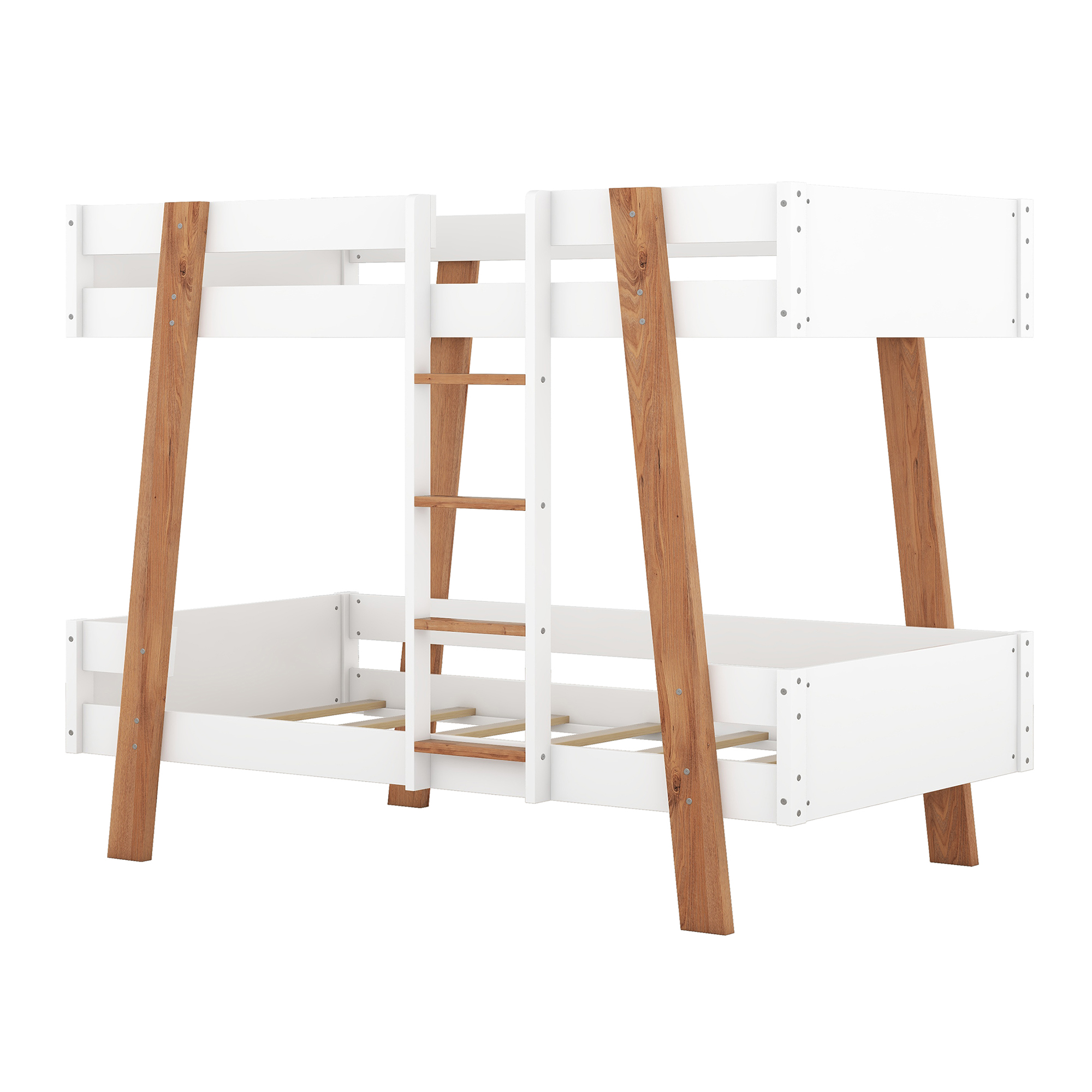 Euroco Wood Twin over Twin Bunk Bed, Inclined Bunk Bed Frame, No Box Spring Needed, White