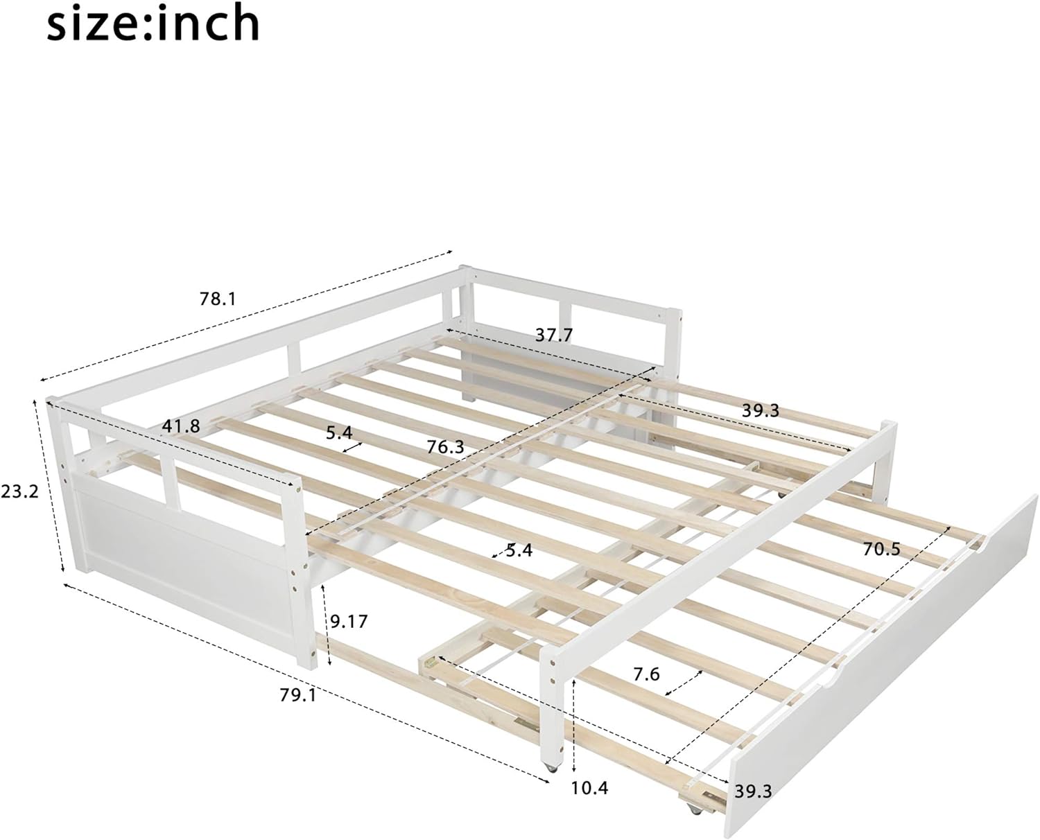 Daybed With A Trundle, To King Bed With Trundle For Kids, No Box Spring Needed,White