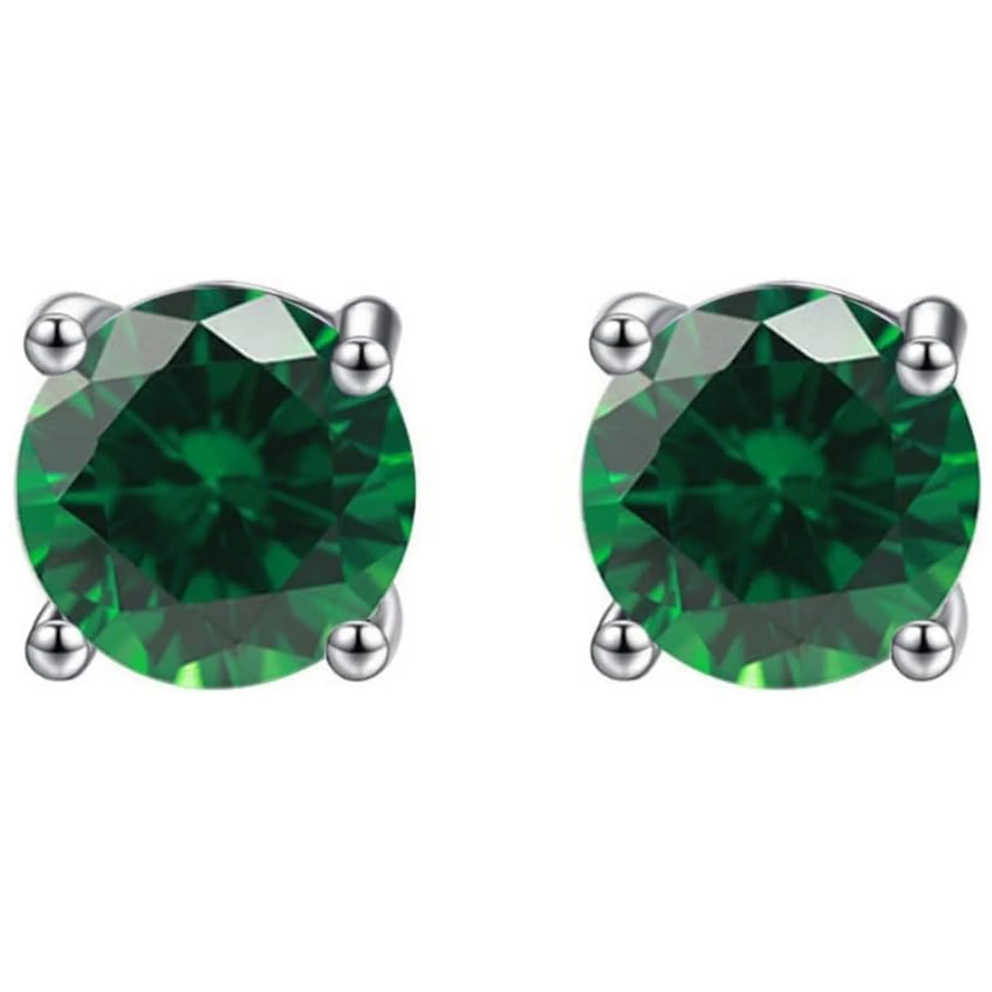 Paris Jewelry 24k White Gold Plated 2Ct Created Blue Sapphire, Emerald & Ruby 3 Pair Round Stud Earrings