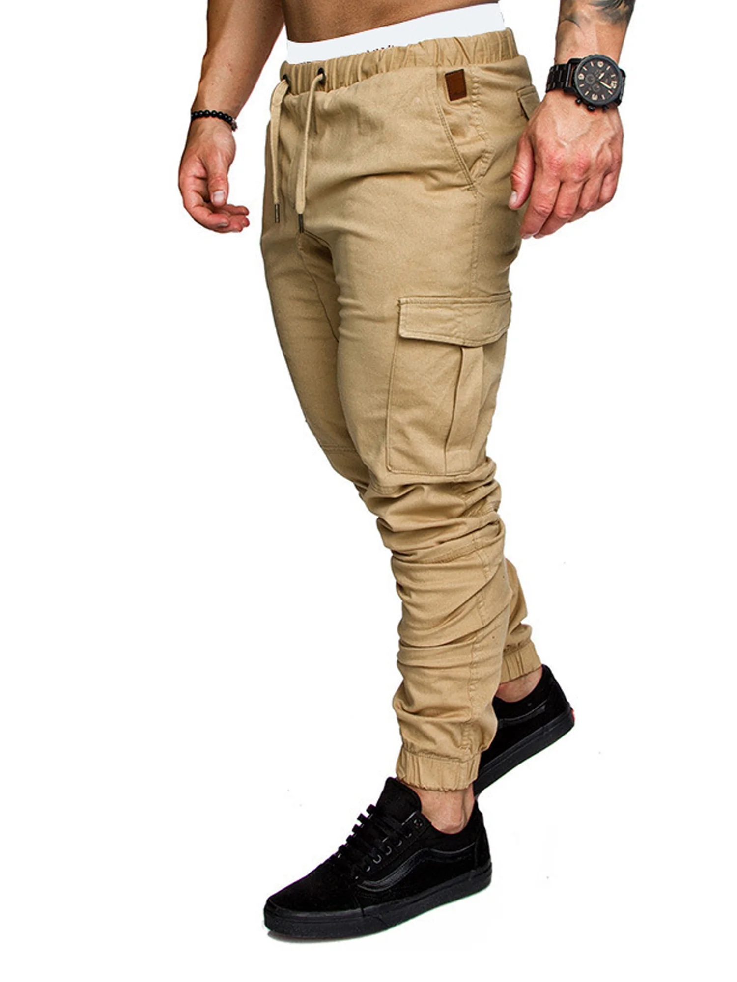 Sunisery Men's Casual Jogger Pants Slim Fit Long Straight Leg Pants Streetwear Cargo Pants Khaki XXXL