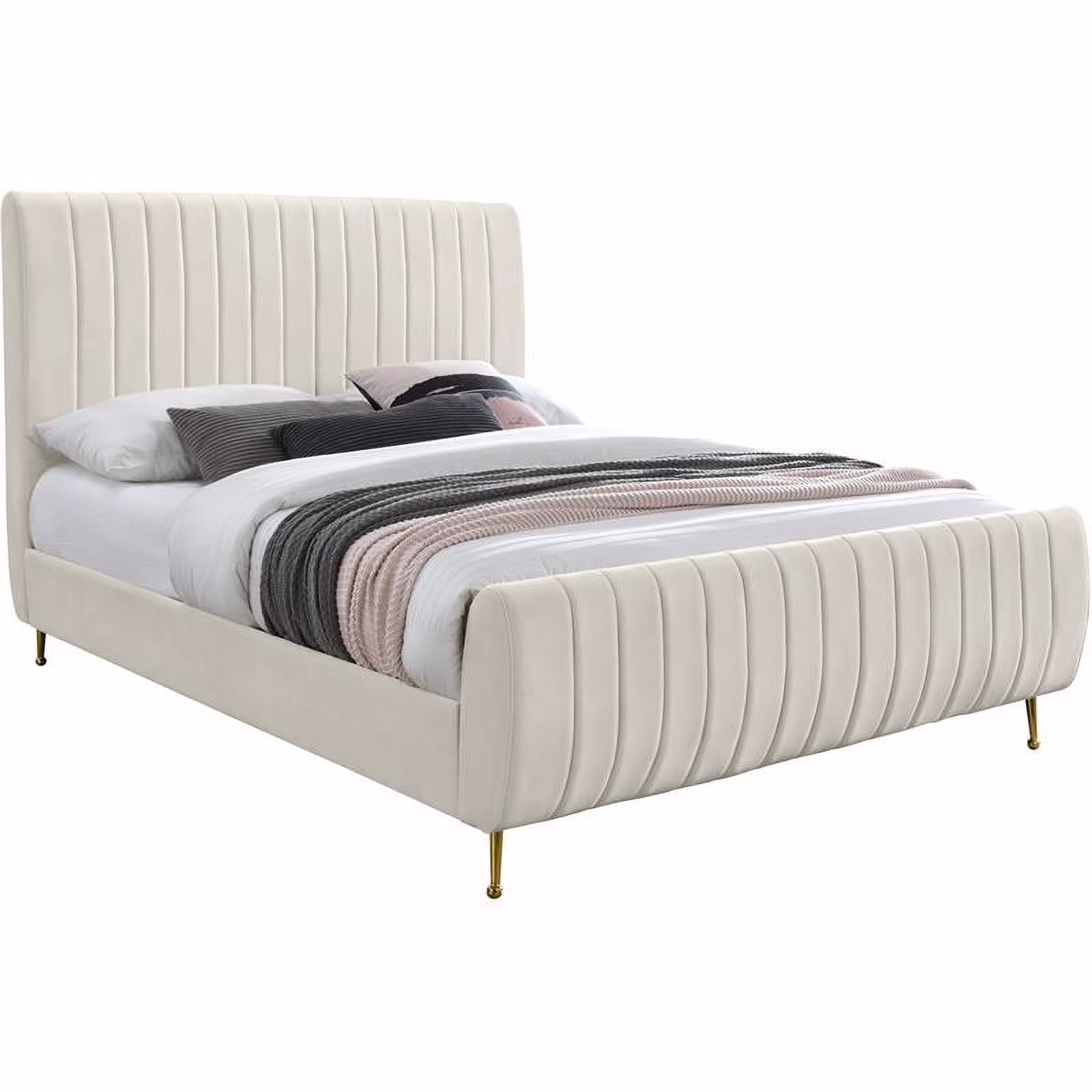 Meridian Furniture Zara Contemporary Cream Velvet Queen Bed
