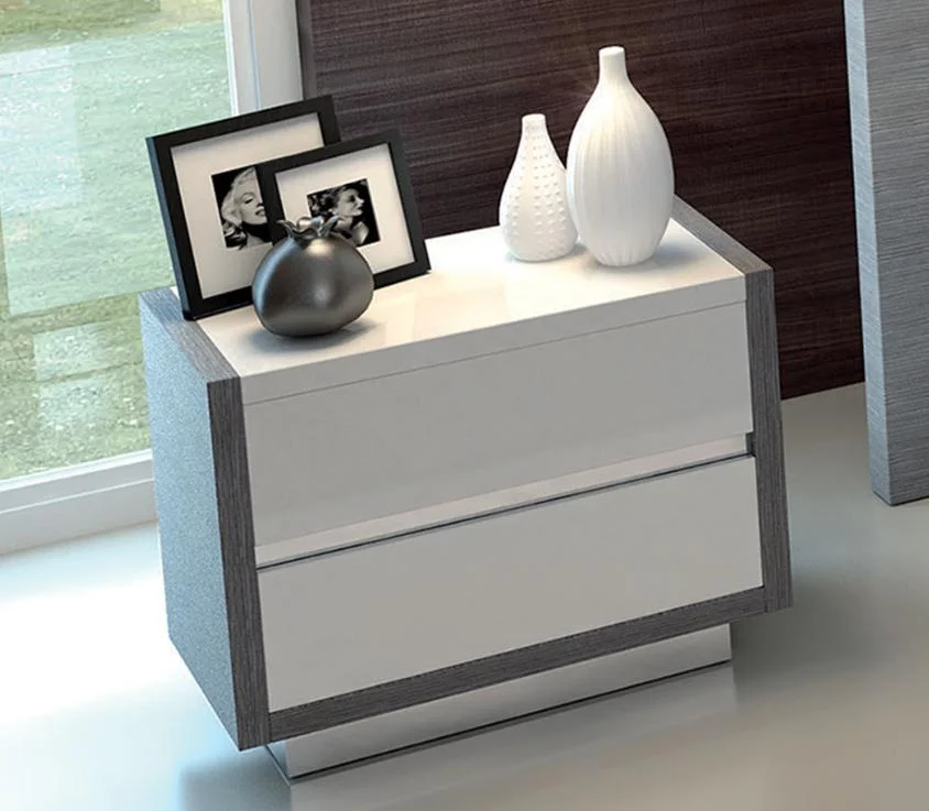 Glossy White Silver King Bedroom Set 2Ps Contemporary Made in Italy ESF Mangano