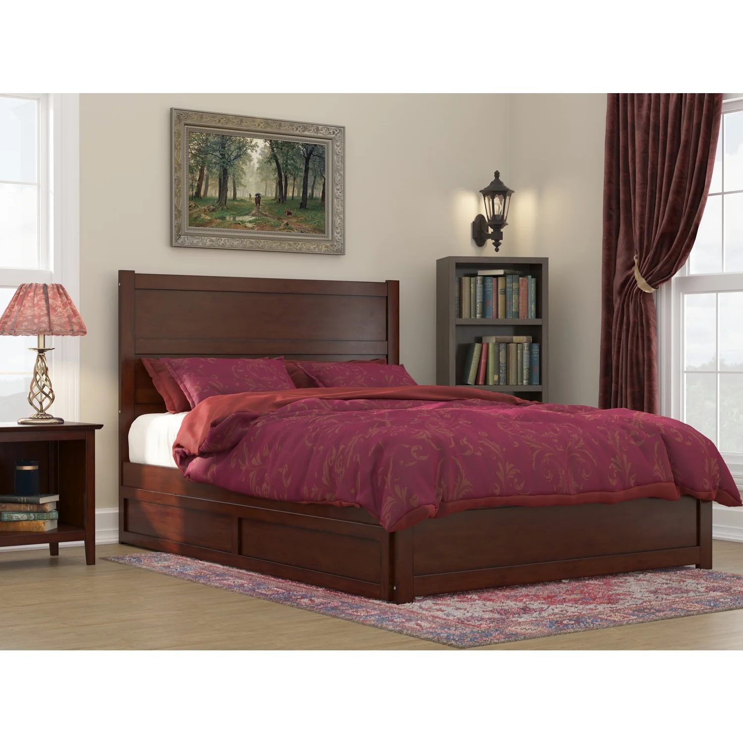 AFI NoHo Wood Queen Bed with Footboard/Twin XL Trundle in Walnut