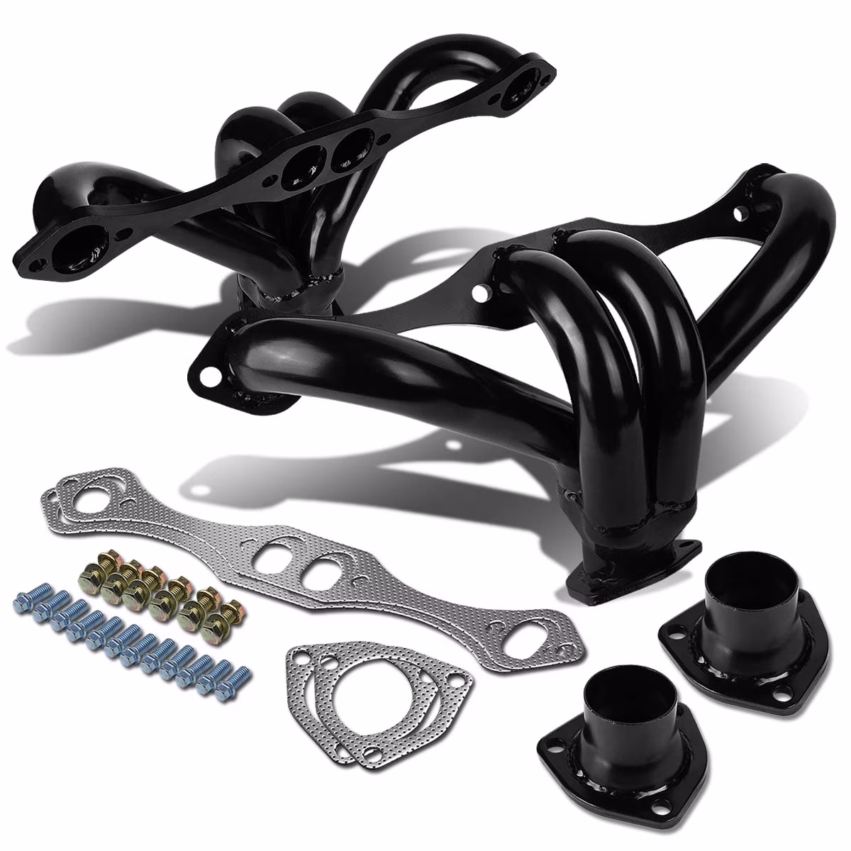 DNA Motoring HDB-SBC-SB Chevy Small Block V8 4-1 Design 2pcs Black Coated Stainless Steel Exhaust Header Kit