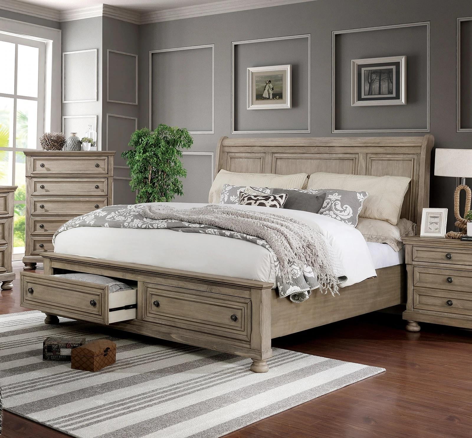 Transitional Gray Solid Wood King Bedroom Set 6pcs FOA CM7568 Wells