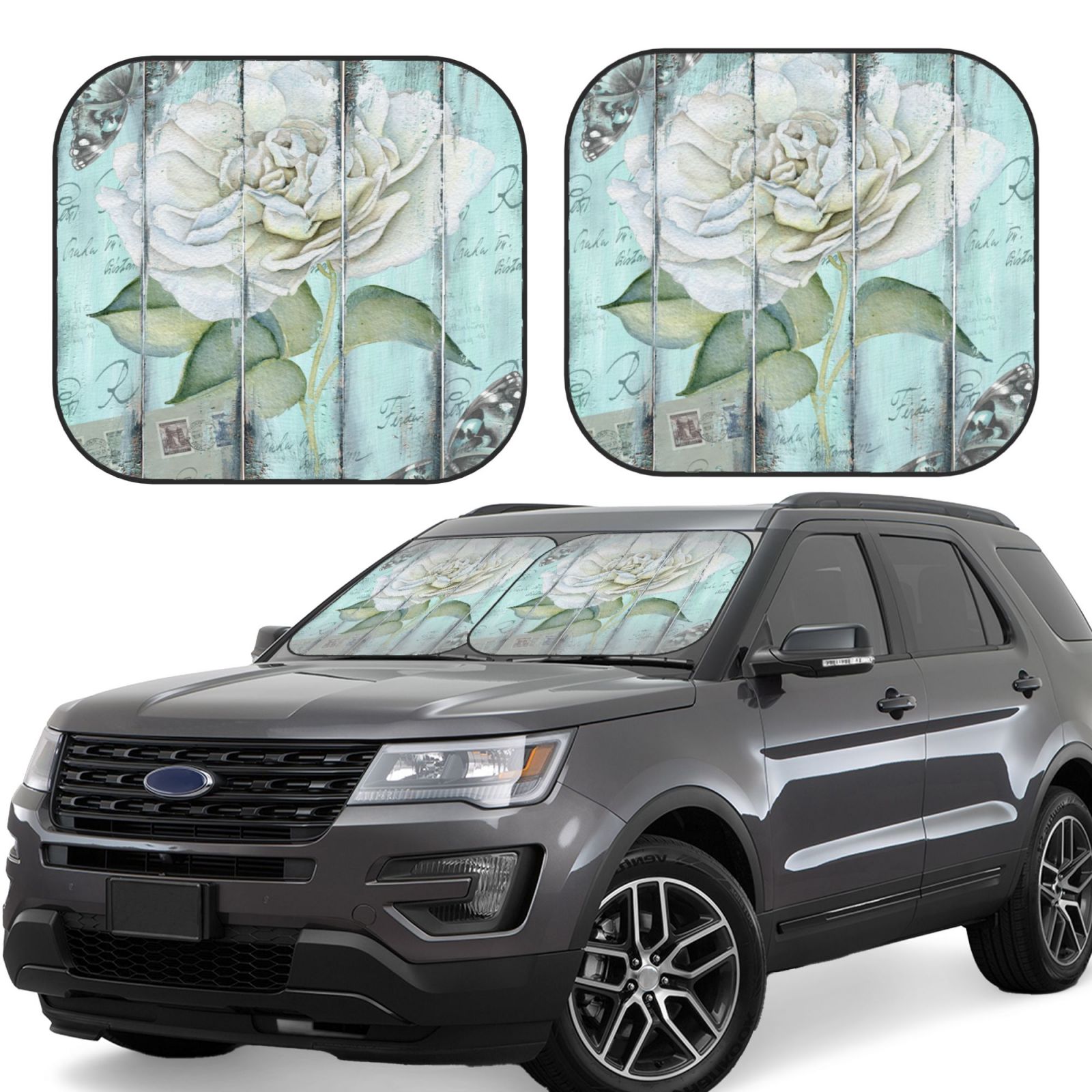 Lukts Vintage Rose1 Print 2 Piece Car Sun Shade Windshield,Foldable Car Shade Front Windshield With Keeps Your Vehicle Cool, For Most Sedans Suv And Trucks - Small