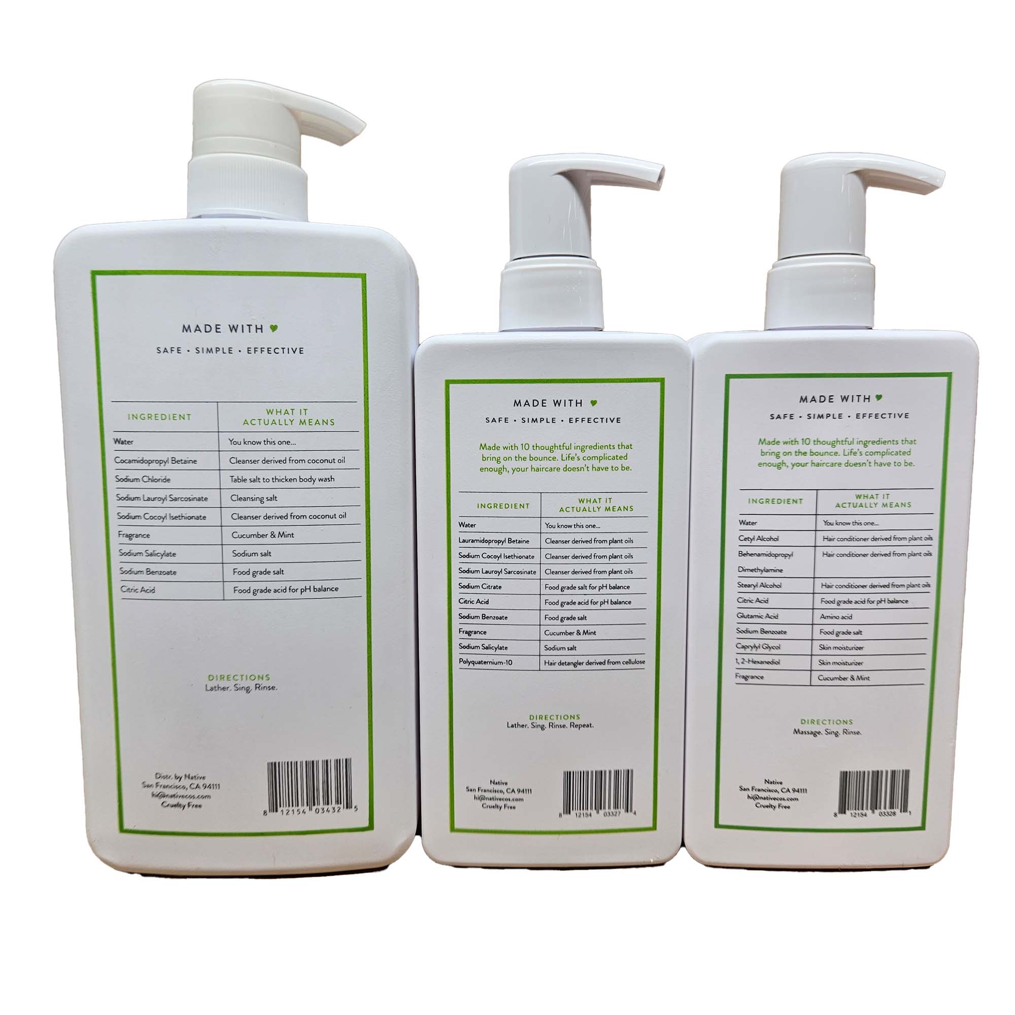 Native Natural Body Wash, Shampoo, Conditioner & Loofah, Cucumber & Mint, Sulfate Free, Paraben Free