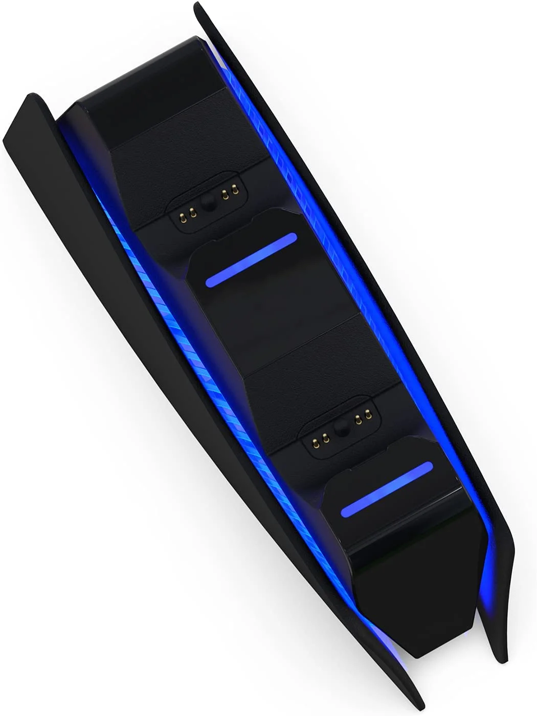 Black Charging Station with Blue Light Bar for PS5 Midnight Black Controllers, Playstation 5 Black Controller Charger