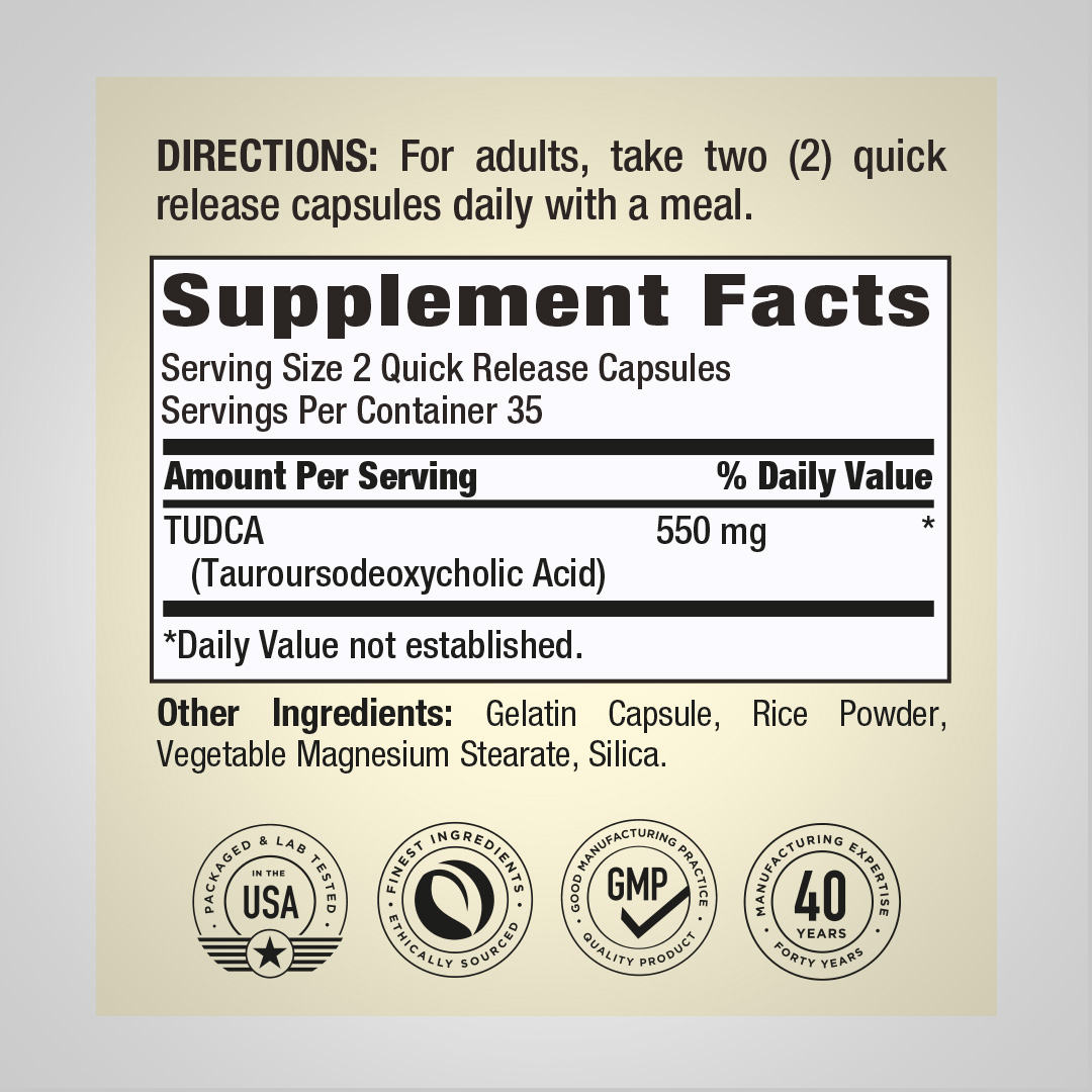 Tudca 550mg | 70 Capsules | Tauroursodeoxycholic Acid | by Piping Rock