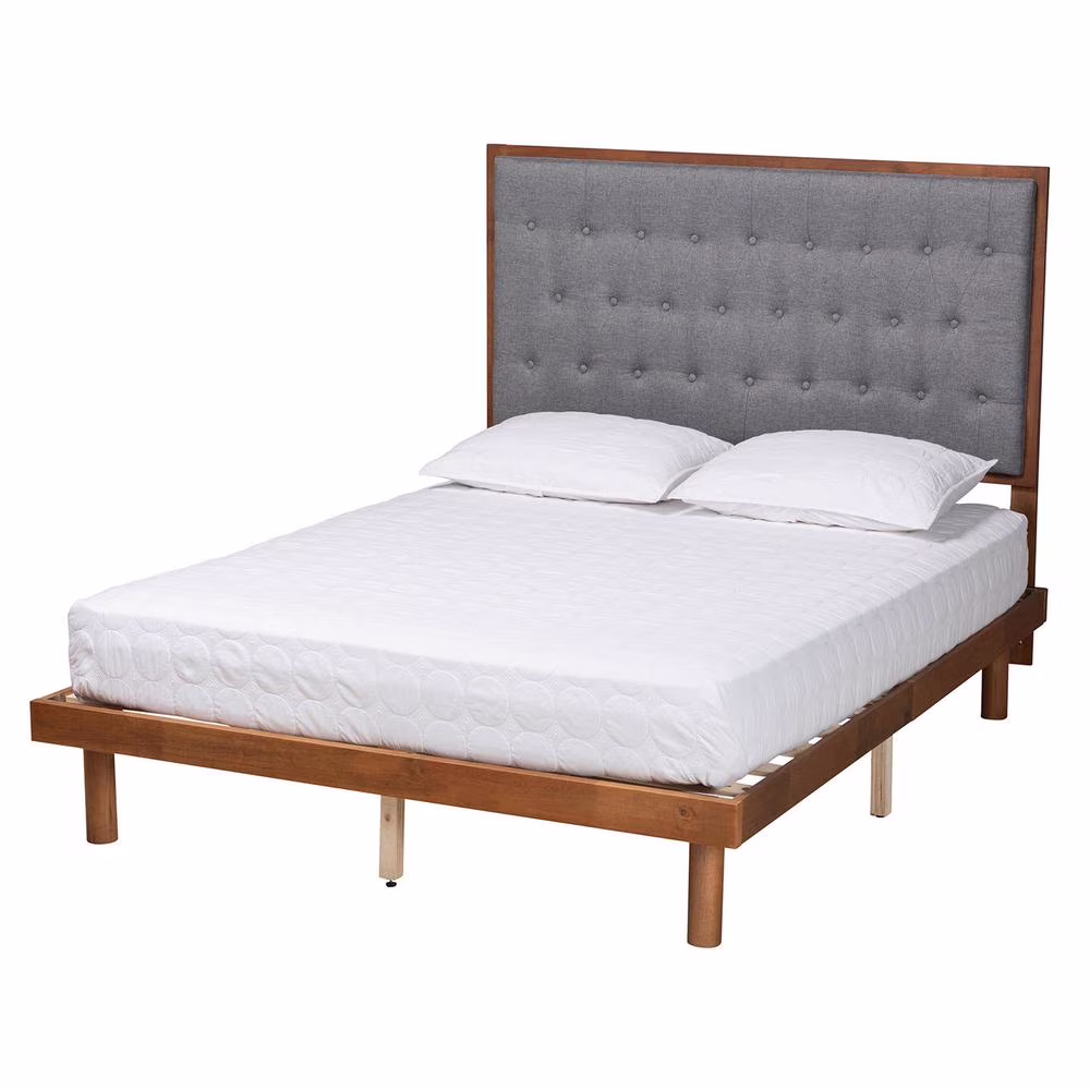 Baxton Studio Bellini Gray Fabric and Walnut Brown Wood Queen Size Platform Bed