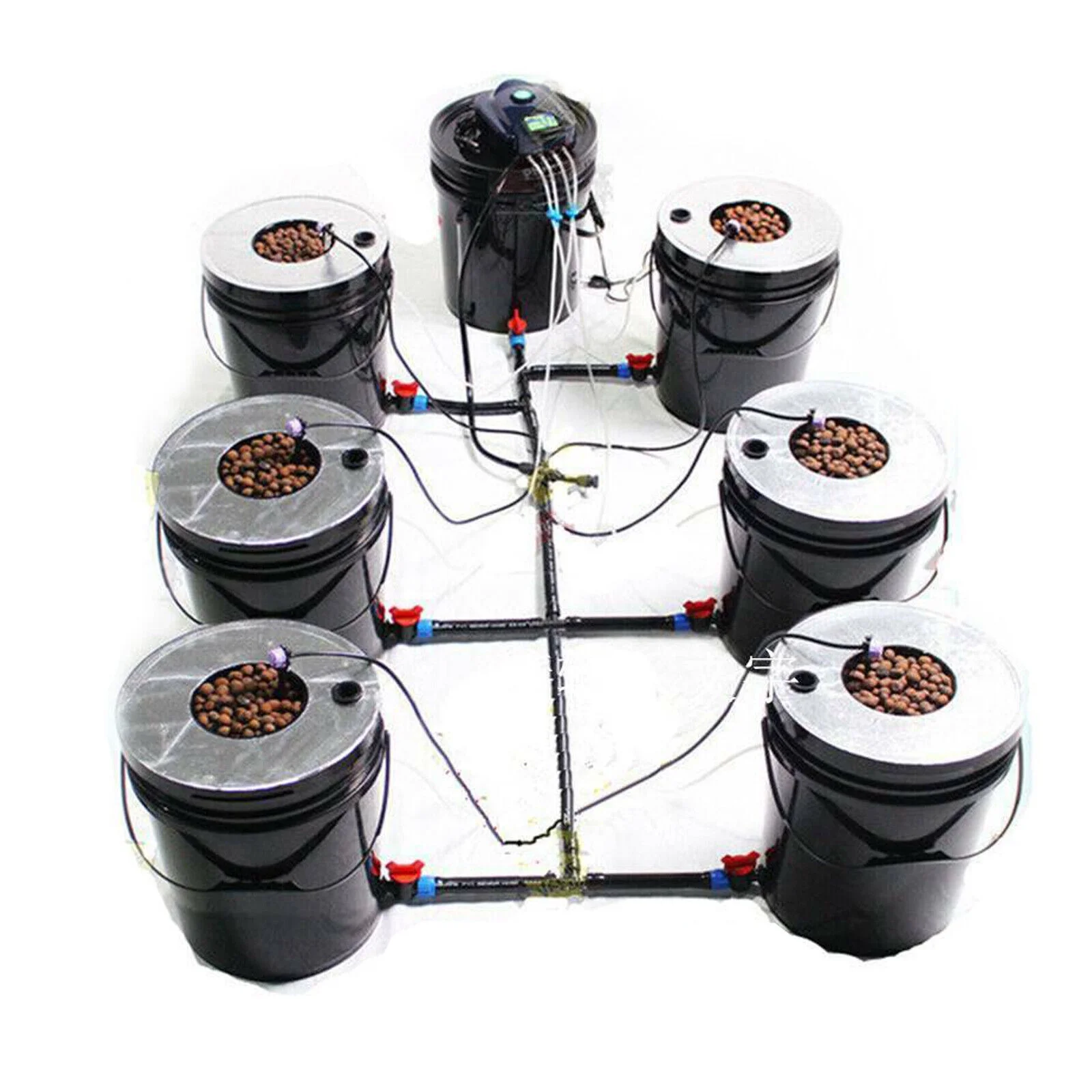Aiqidi DWC Hydroponics Growing System, 5 Gallon 6 Buckets Recirculating Growing Kit Deep Water Culture with Water Exchange Bucket