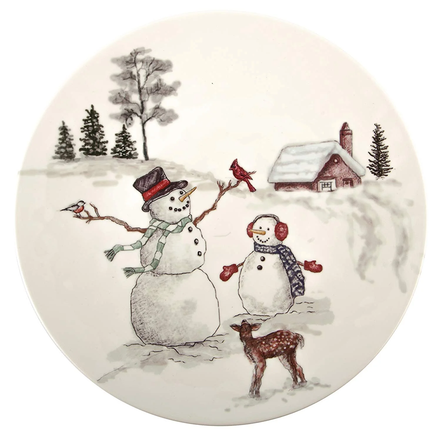 Melange 608410091344 18-Piece 100% Dinnerware Set for 6 Christmas Collection-Snowman Shatter-Proof and Chip-Resistant Melamine Dinner Plate, Salad Plate & Soup Bowl (6 Each), 10.5