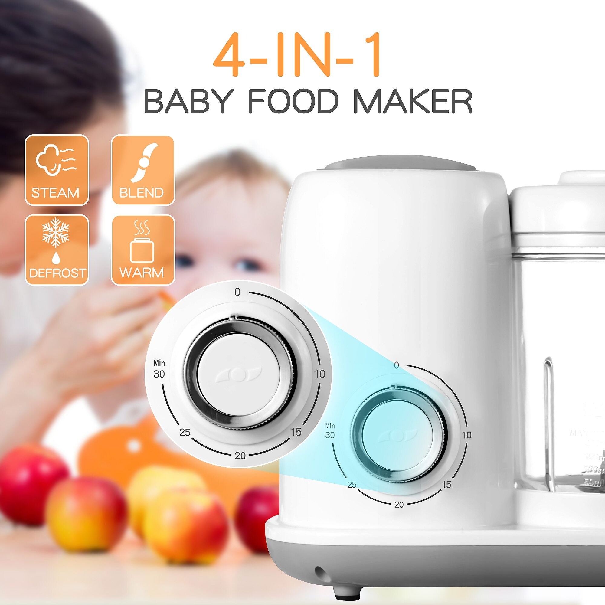 Tieasy 4-in-1 Mini Baby Food Maker Food Processor Blender Cook healthy Toddler Feeding