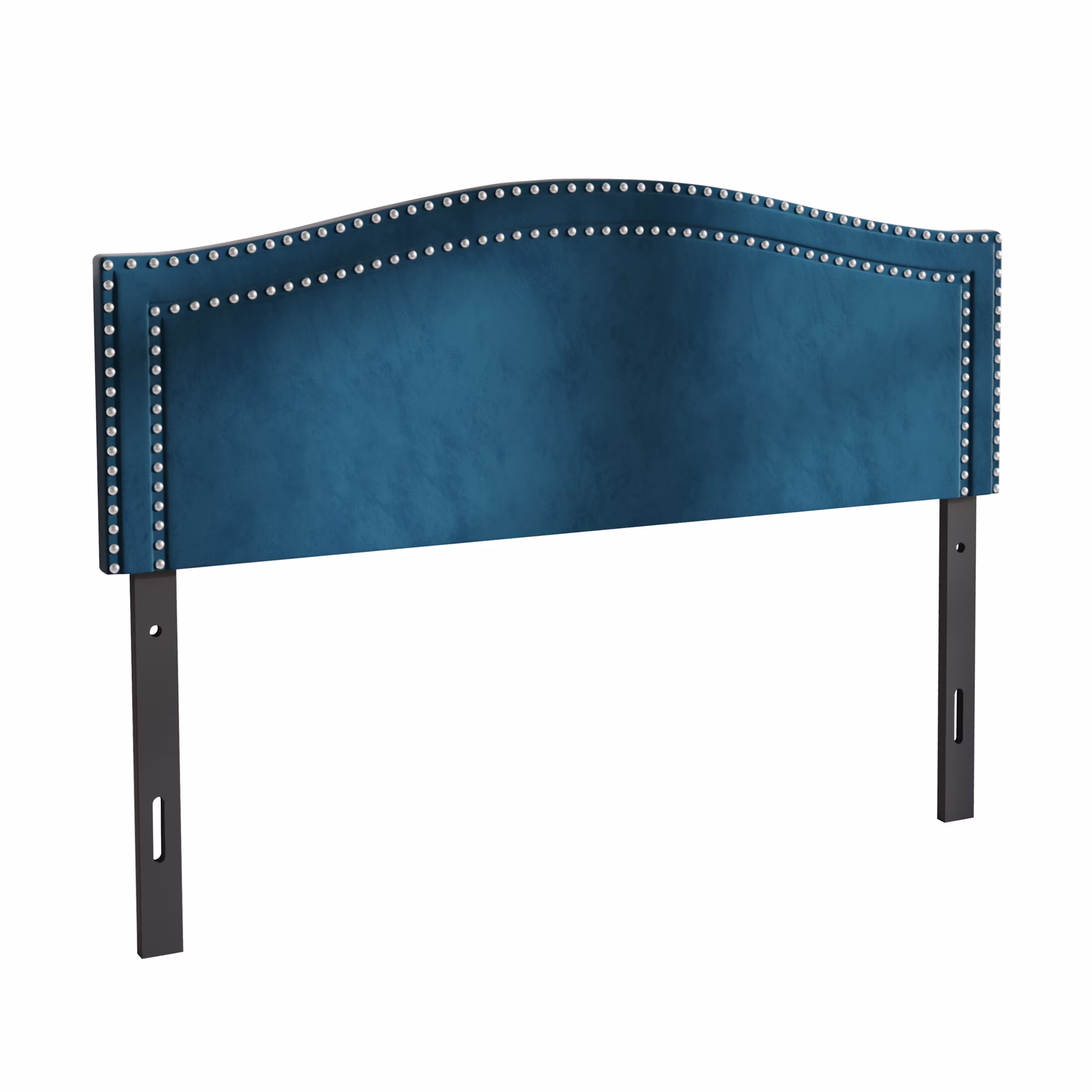 CraftPorch  Velvet Nailhead Trim Upholstered Adjustable Headboard Navy Blue Queen