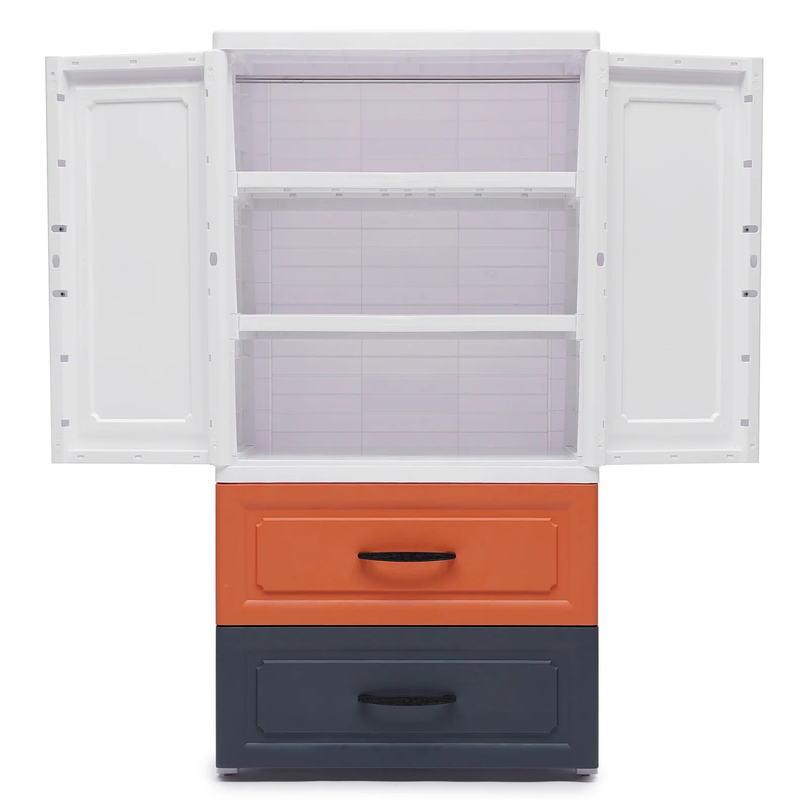 Oukaning Storage Cabinets With Doors and Shelves Bedroom Drawers Cabinet with Wheels PP Plastic Dresser Organizer for Living Room