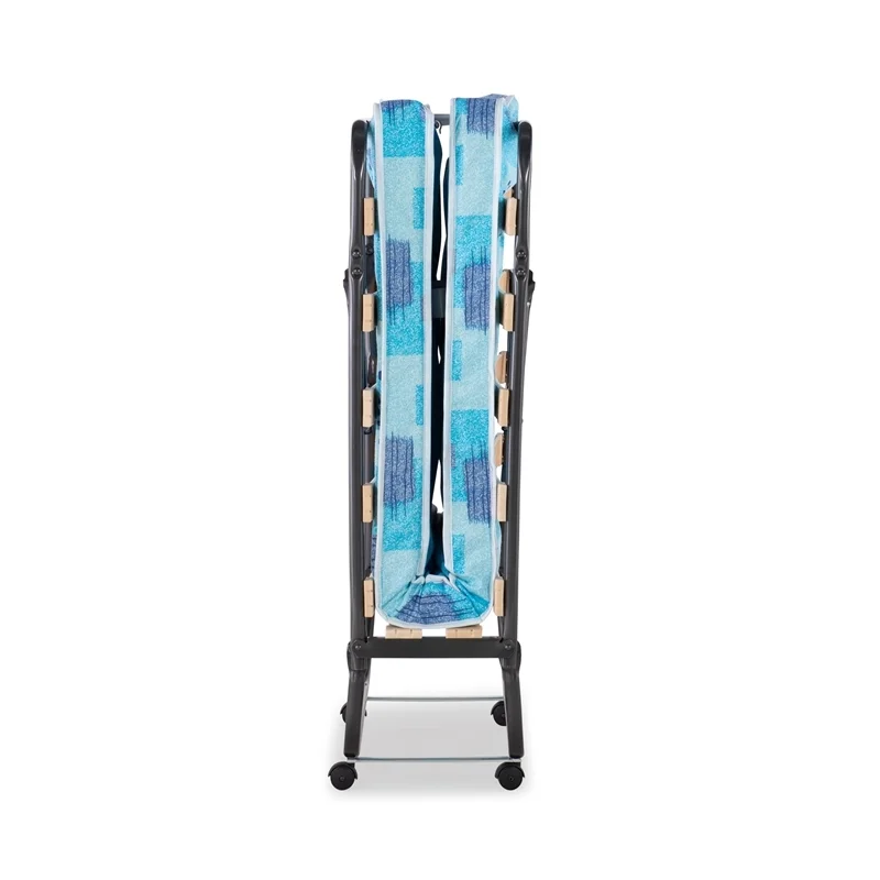 Kingfisher Lane Transitional Metal Folding Bed with Four Casters in Blue