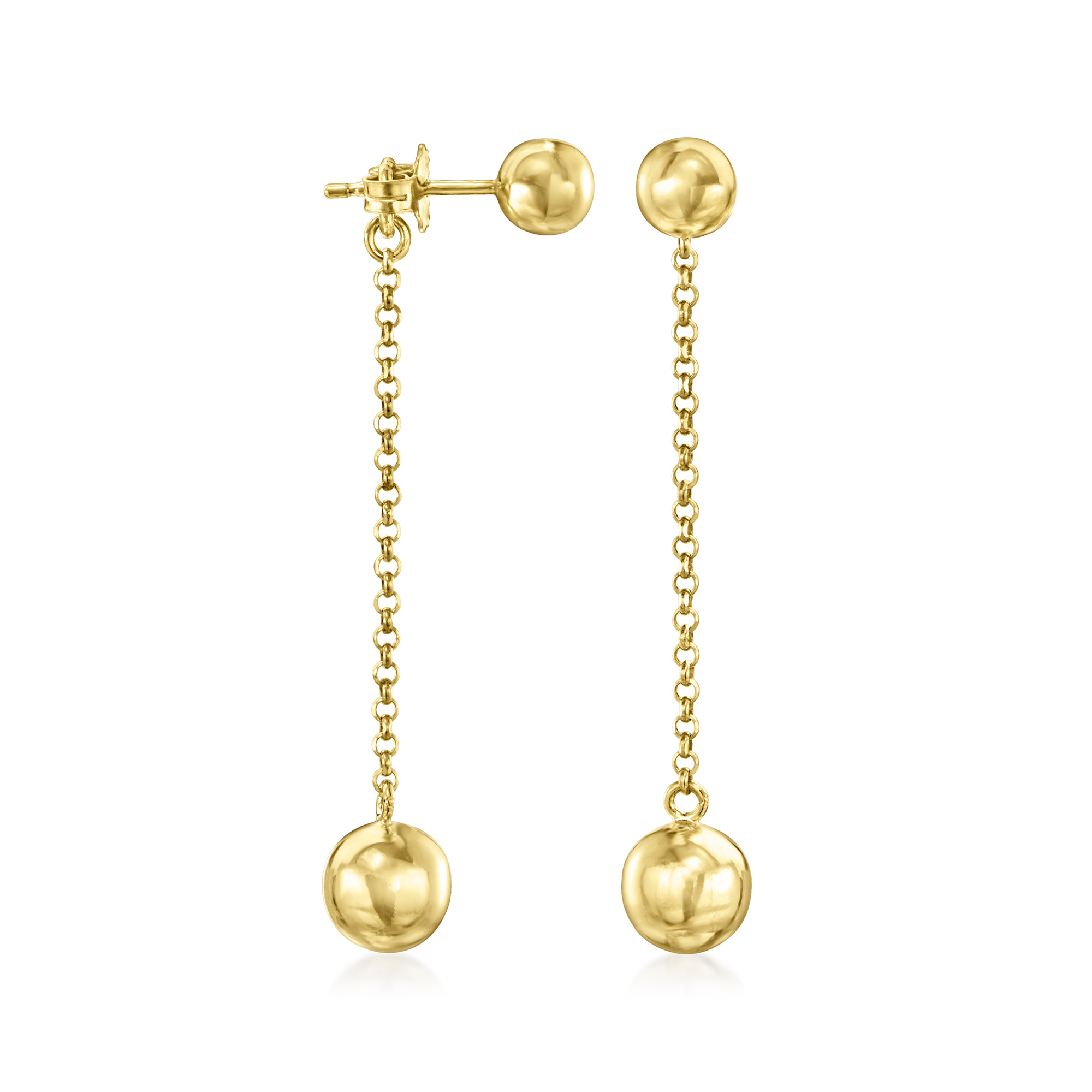 Ross-Simons Italian 18kt Gold Over Sterling Ball Chain Drop Earrings, Women's, Adult