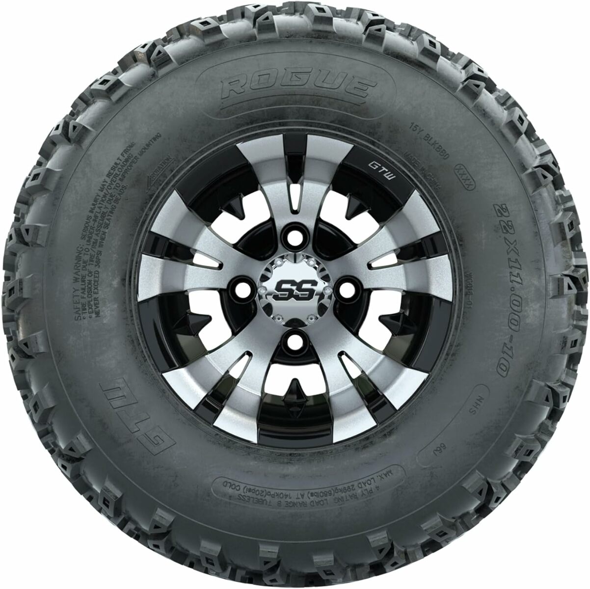 GTW Vampire 10 inch Machined/Black Golf Cart  Wheels on 22x11-10 (22