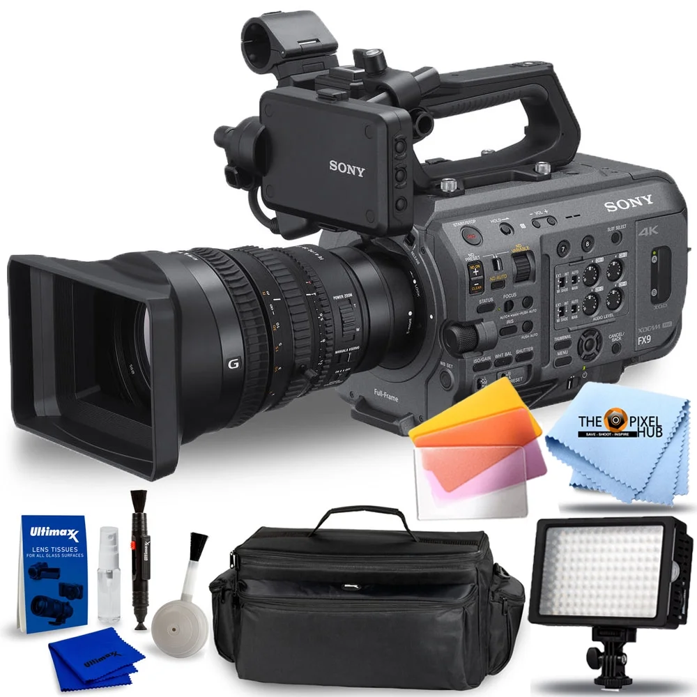 Sony PXW-FX9K XDCAM 6K Full-Frame Camera System with 28-135mm - Essential Bundle Includes: LED Light Kit, X-Large Gadget Bag, Microfiber Cloth and Deluxe Cleaning Kit