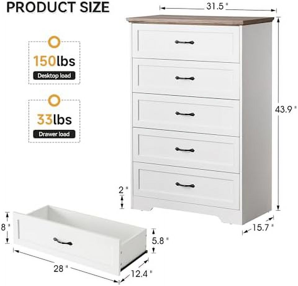RUNFAYBIU Modern 5 Drawers Dresser  Chest of Drawers Closet Organizers and  Clothes  Modern Dressers for Closet Living Room   Bedroom (5 Drawers Dresser  Brown&White)