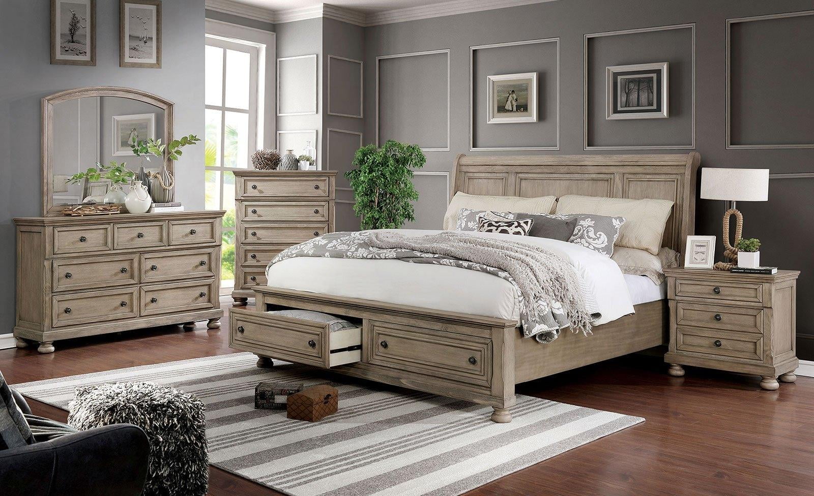 Transitional Gray Solid Wood King Bedroom Set 5pcs FOA CM7568 Wells