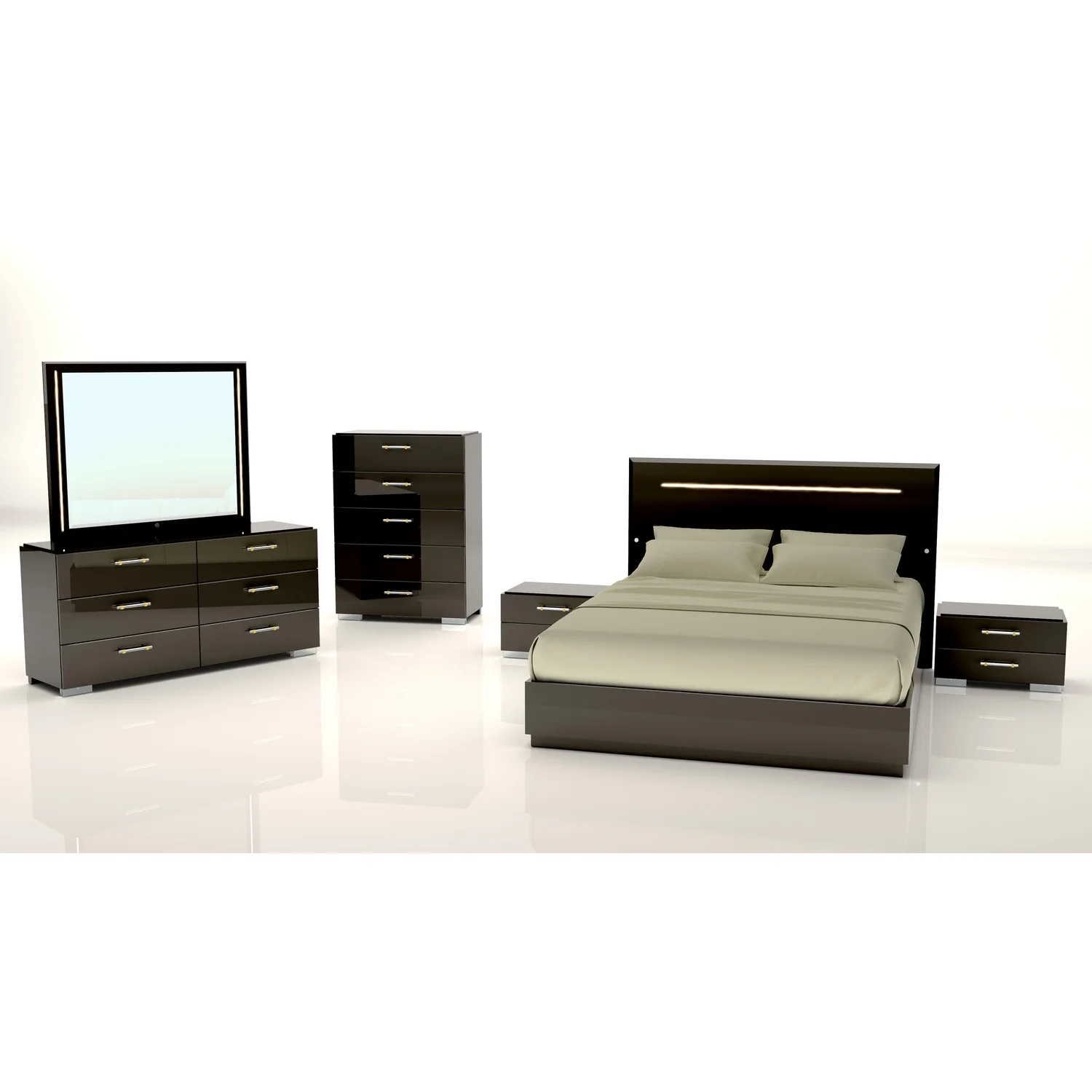 Chintaly Modern 5-Drawer Gloss Black Bedroom Chest