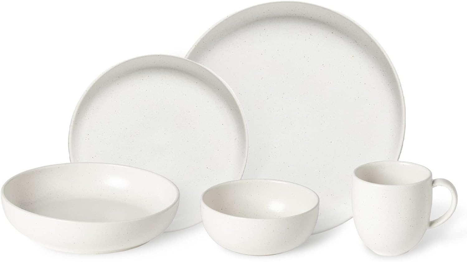 Ceramic Stoneware 5-Piece Place Setting Service For 1 - Pacifica Collection, Salt White | Microwave & Dishwasher Safe Dinnerware Set | Food Safe Glazing | Restaurant Quality Tableware