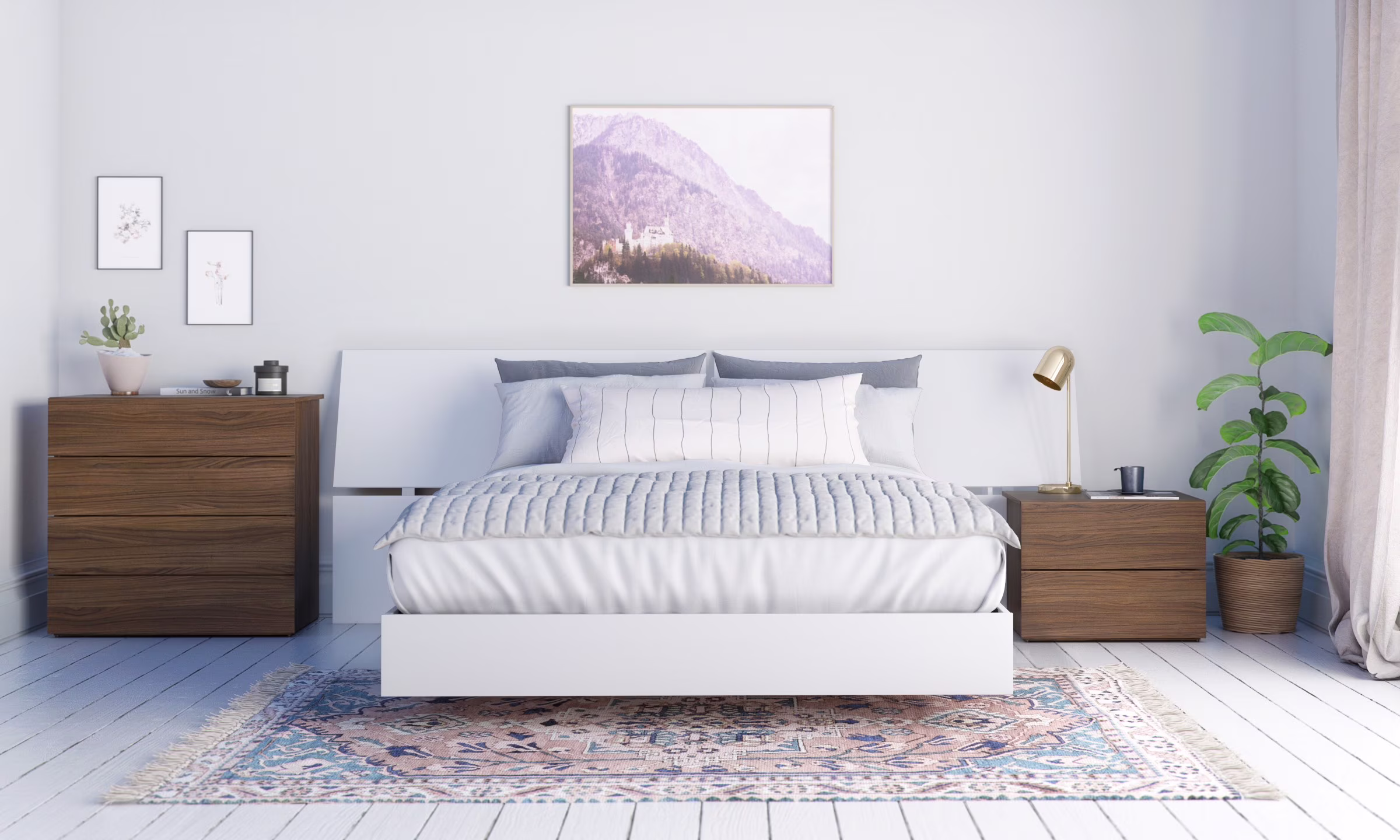 Nesta 4 Piece Queen Size Bedroom Set  Walnut and White