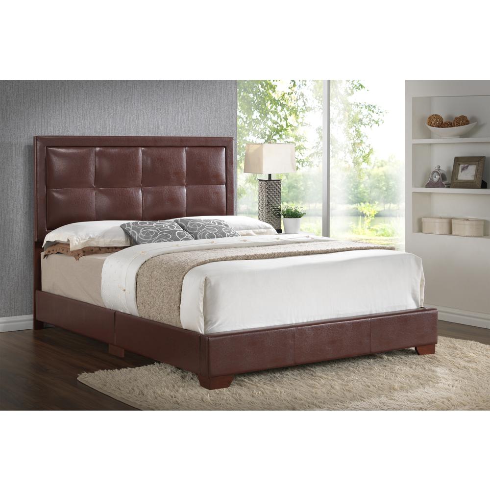 Glory Furniture Panello Bed with Faux Leather Upholstery Light Brown Queen