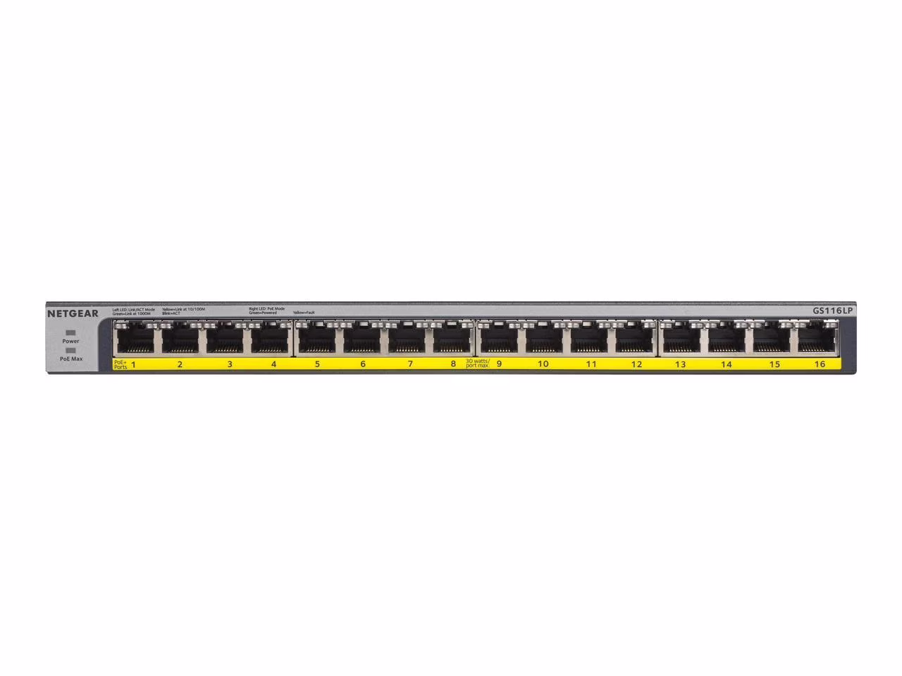 NETGEAR 16-Port Gigabit Ethernet Unmanaged PoE Switch (GS116LP) - with 16 x PoE+ @ 76W Upgradeable, Desktop/Rackmount