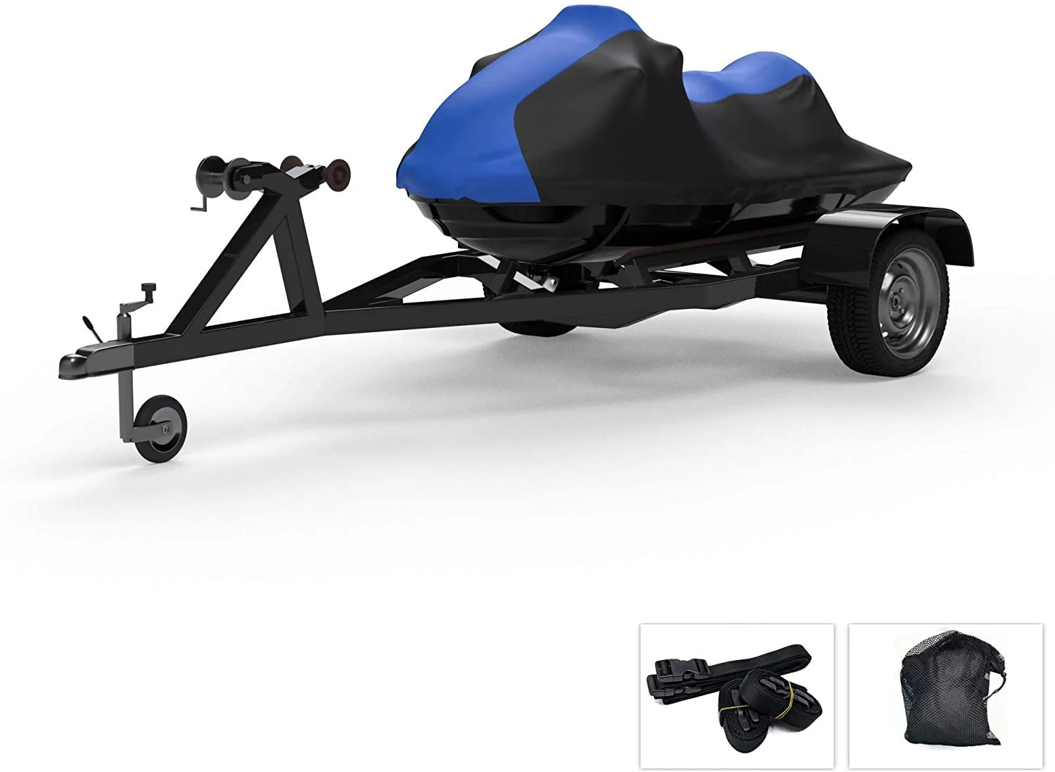 Weatherproof Jet Ski Covers for Yamaha Wave Runner FX Limited SVHO 2017-2019 - Blue/Black - All Weather - Trailerable - Protects from Rain, Sun, & More! Includes Trailer Straps & Storage Bag