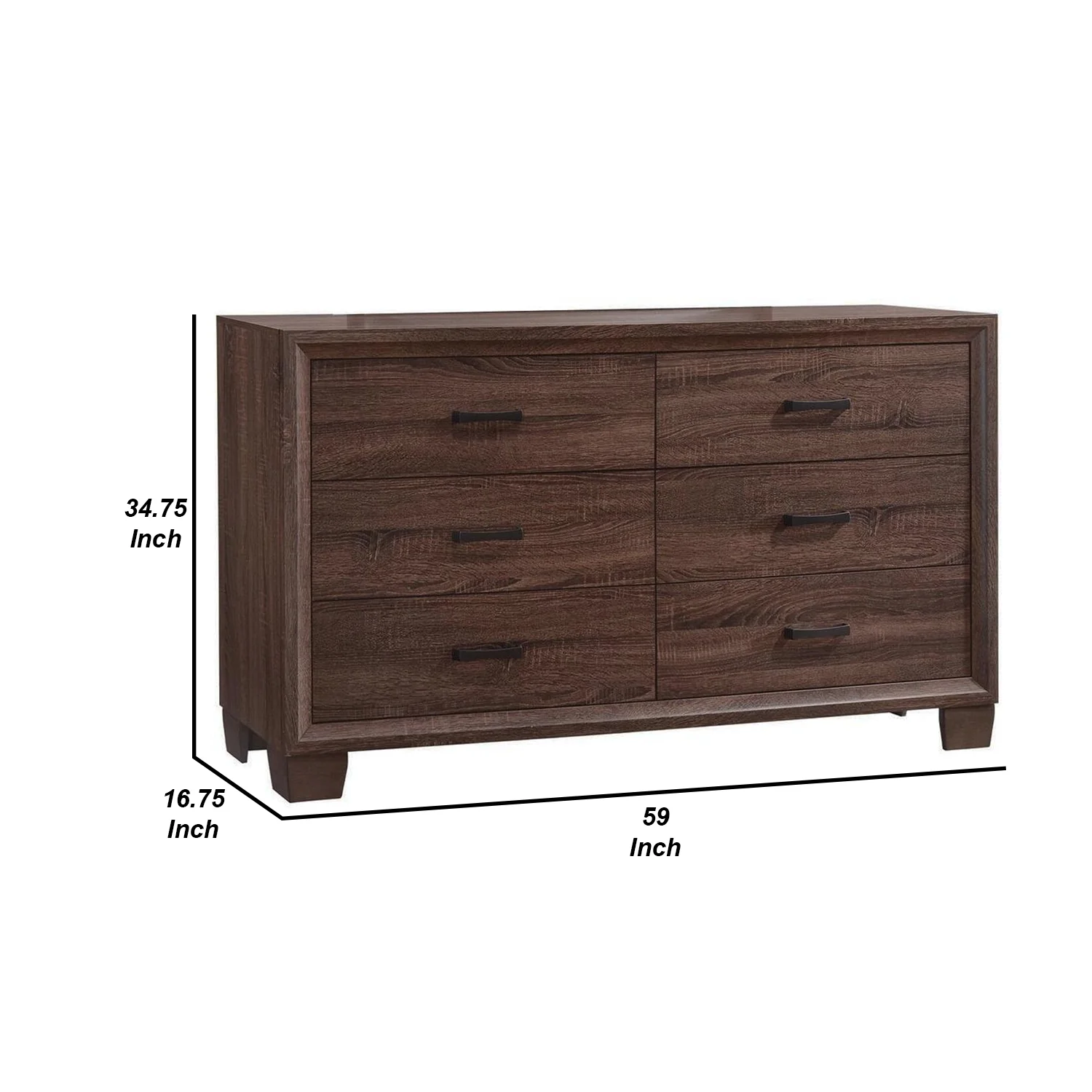BenJara Transitional Six Drawer Dresser, Medium Warm Brown.