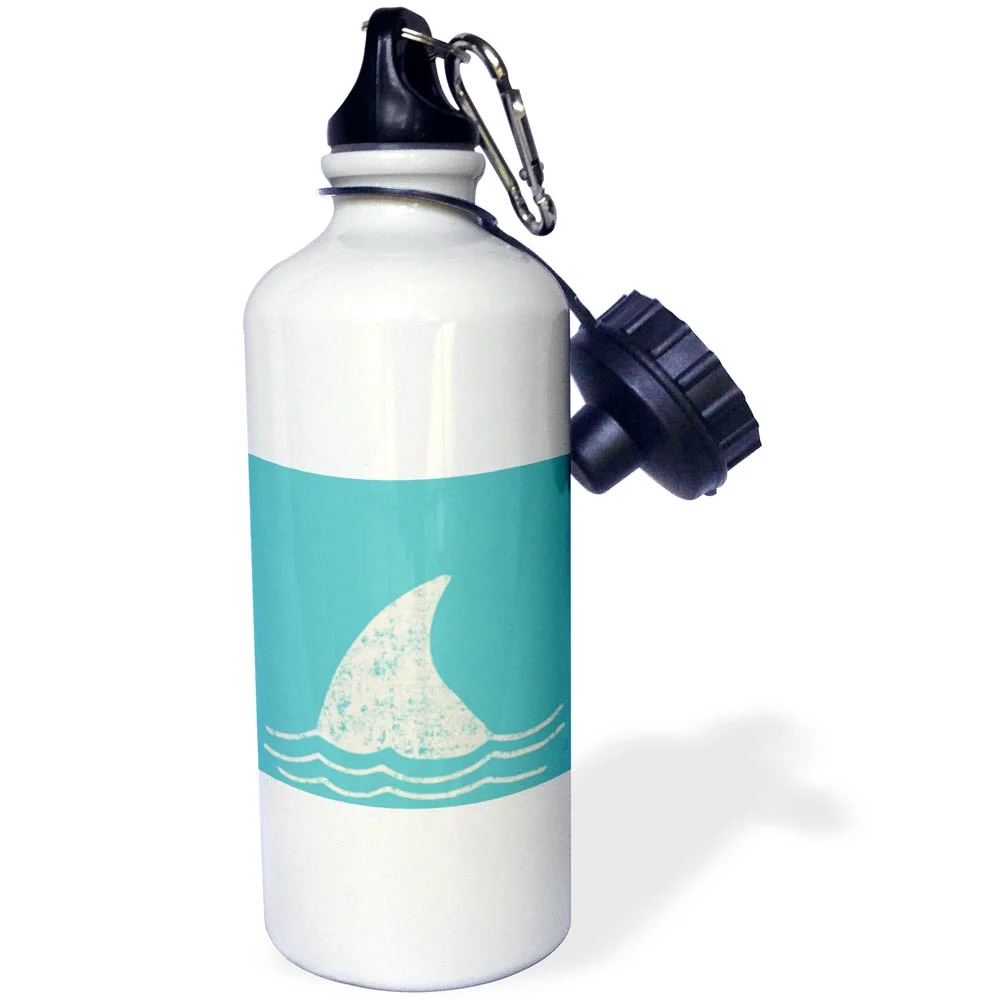 3dRose White Shark Fin and Waves- Ocean and Animals Illustration - Straw Water Bottle, 21-ounce