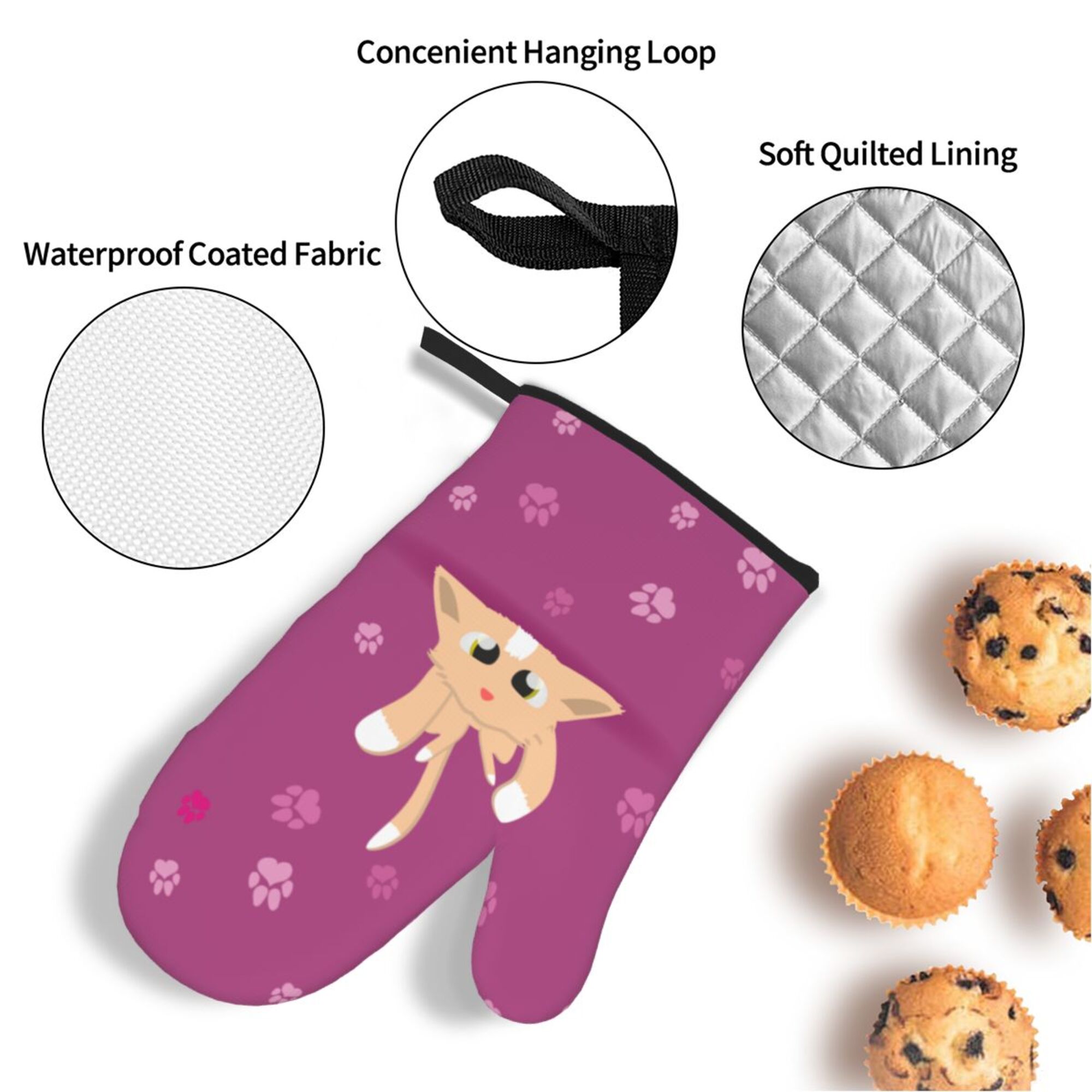 ZICANCN Oven Mitts and Pot Holders Sets,Cartoon Cat Cute Kitten Baking Sets Kitchen Heat Resistant 4 Pieces