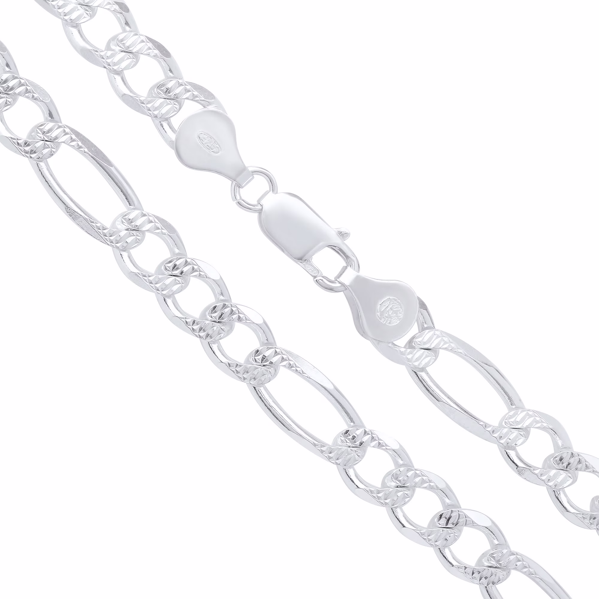 7mm .925 Sterling Silver Diamond-Cut Flat Figaro Choker Chain Necklace, 18 inches + Gift Box