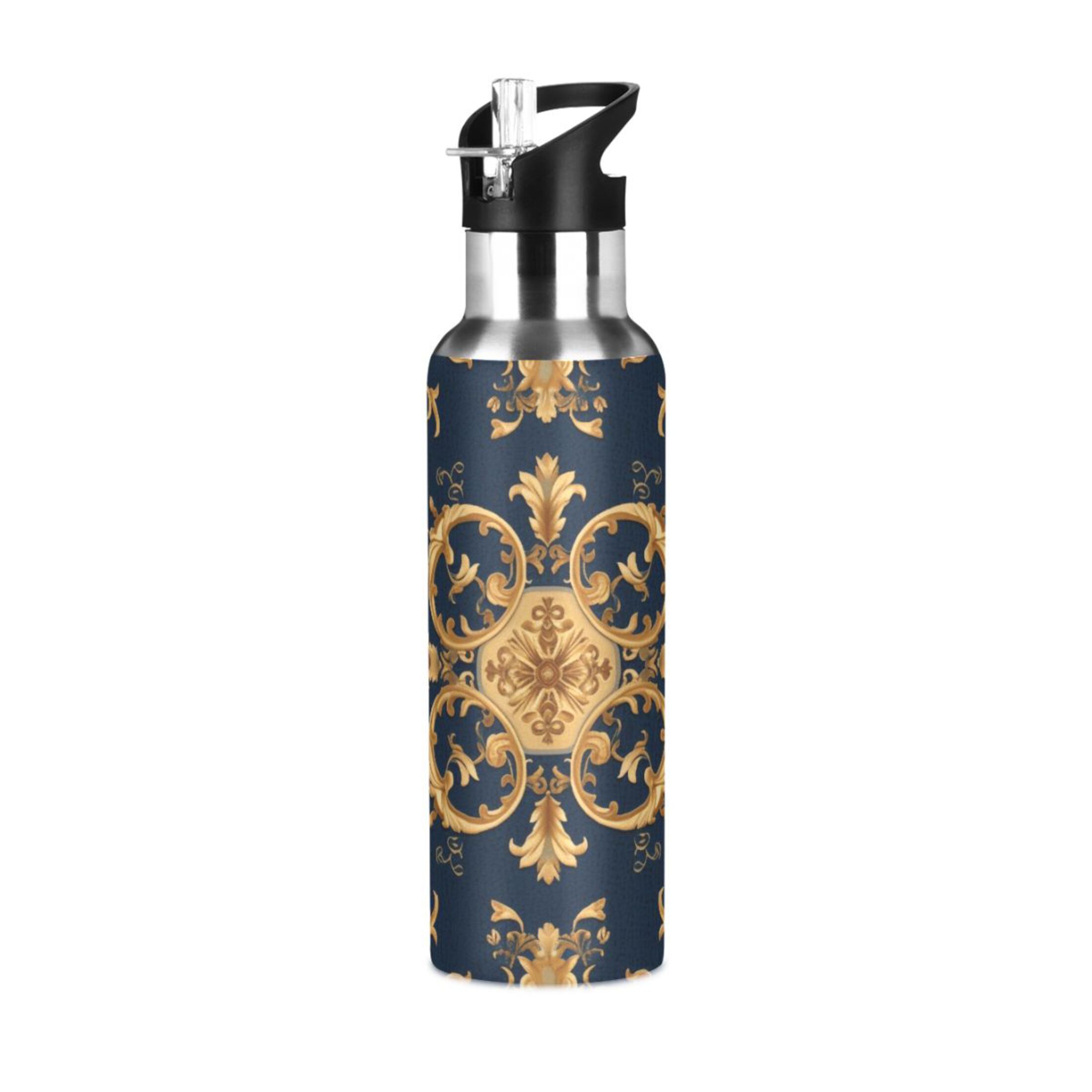 Mandala Beautiful Print Water Bottles Insulated Thermos Kids Stainless Steel Bottle with Straw Lid Flask Leakproof for Sports Gym 20 oz