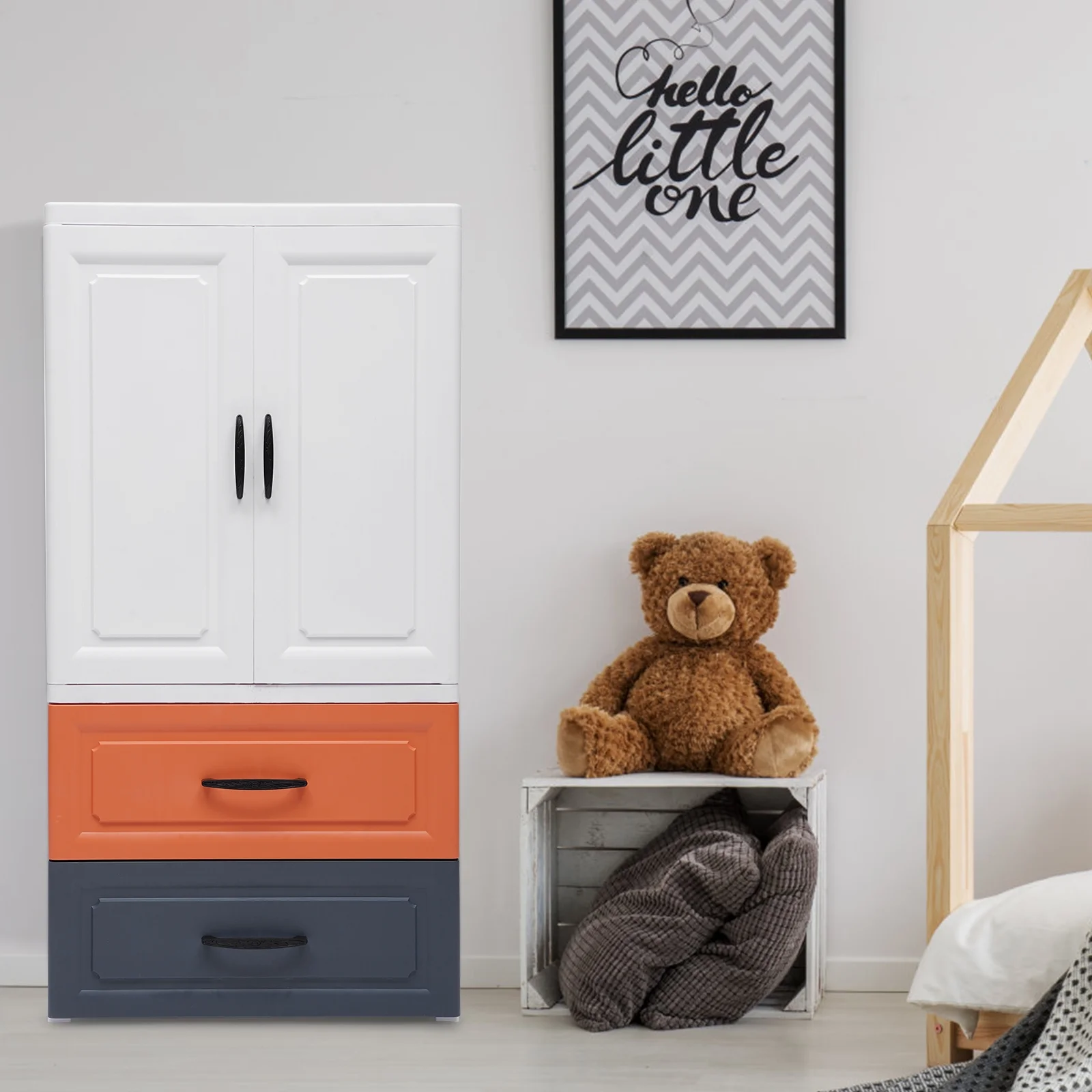 Modern 2 Drawer Dresser with Wheels, Freestanding Vertical PP Storage Tower Chest Closet Organizer Plastic Storage Cabinet for Bedroom Clothes Storage White